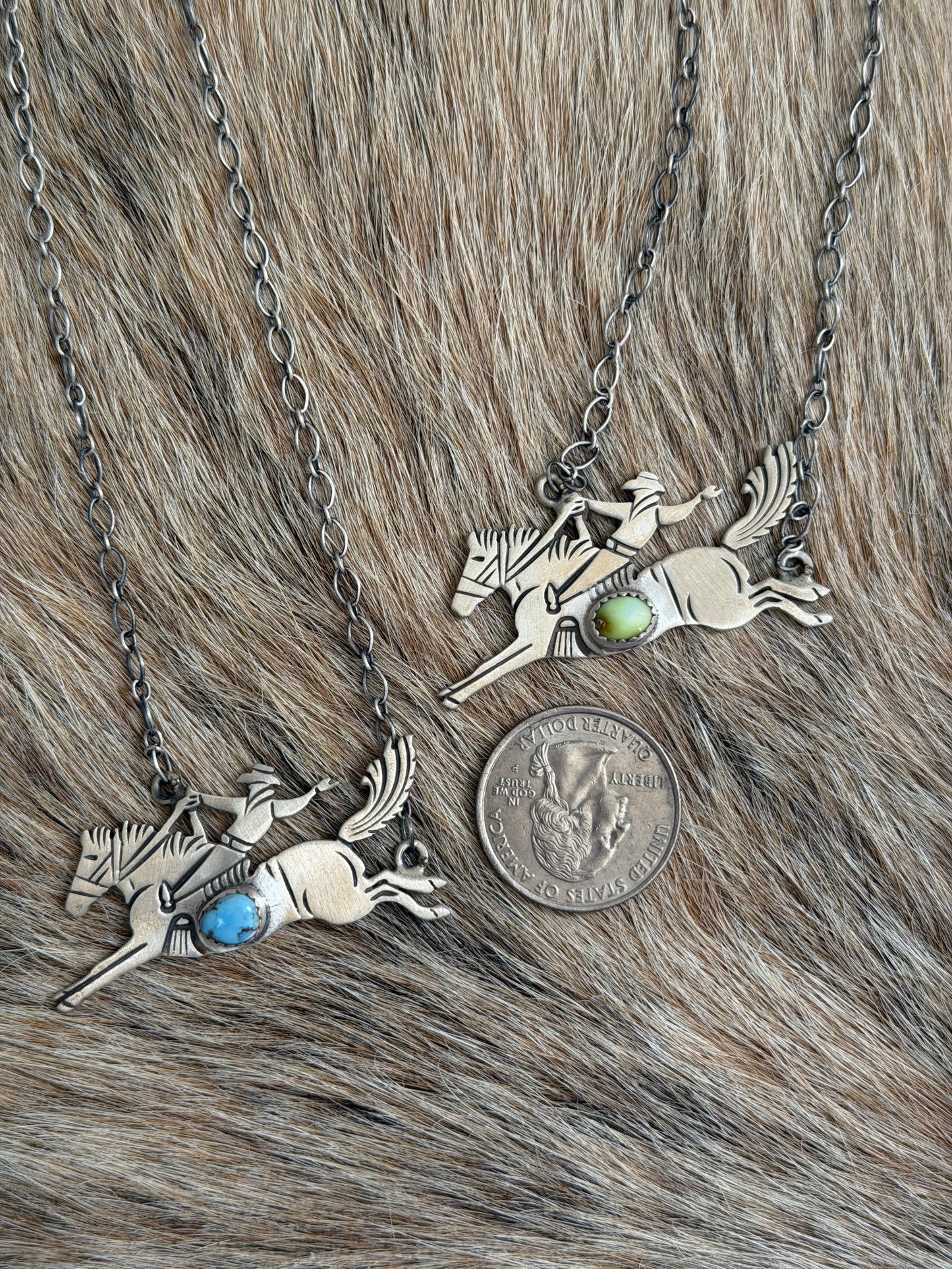 Sterling Silver Bucking Horse Stone Necklace