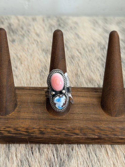 Size 11 Golden Hills Turquoise and Pink Conch Cluster Ring