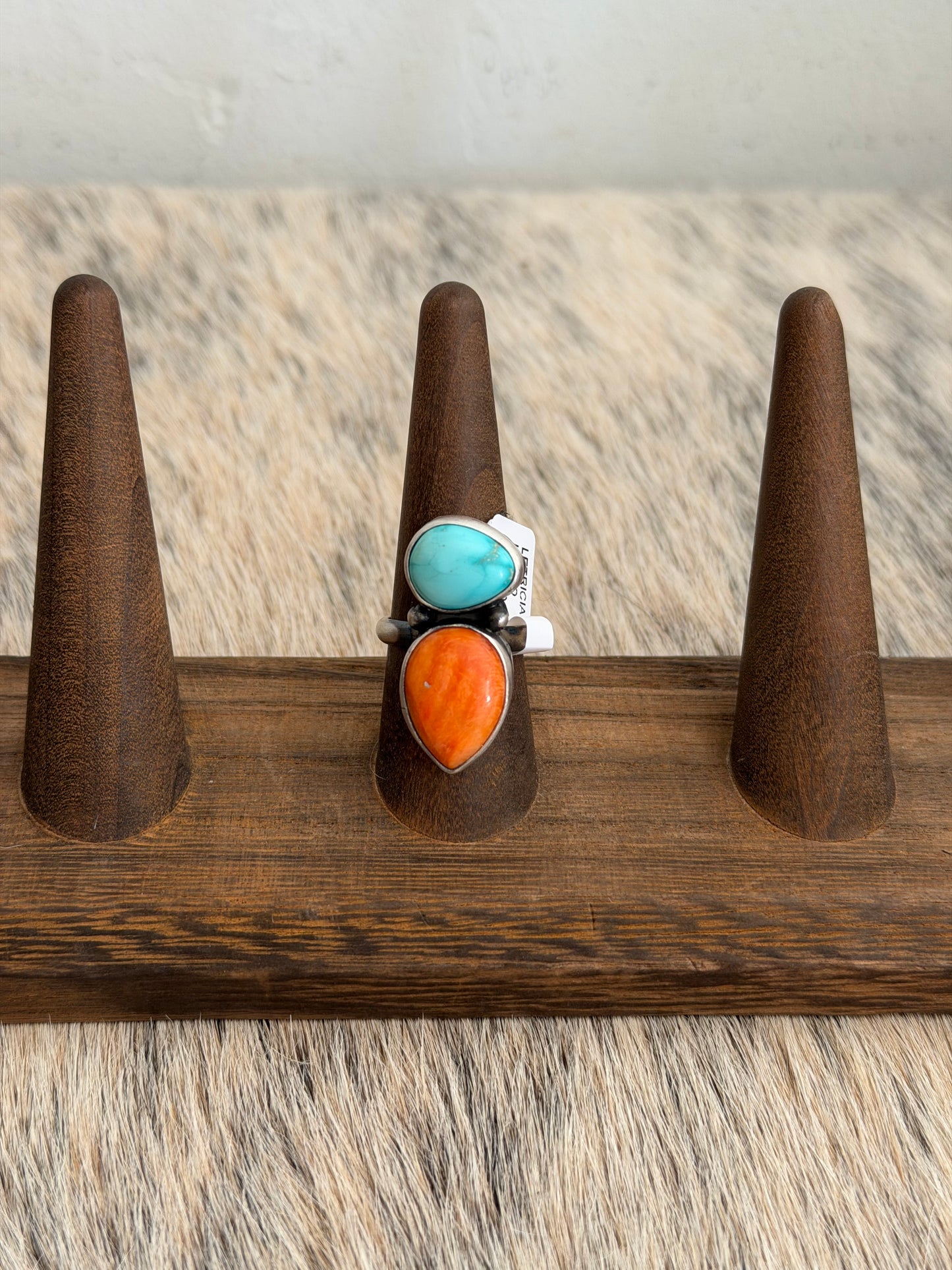 Size 9.5 Turquoise and Orange Spiny Oyster Shell Cluster Ring