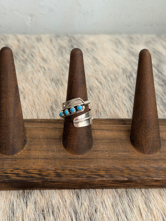 Adjustable Kingman Turquoise Feather Wrap Ring
