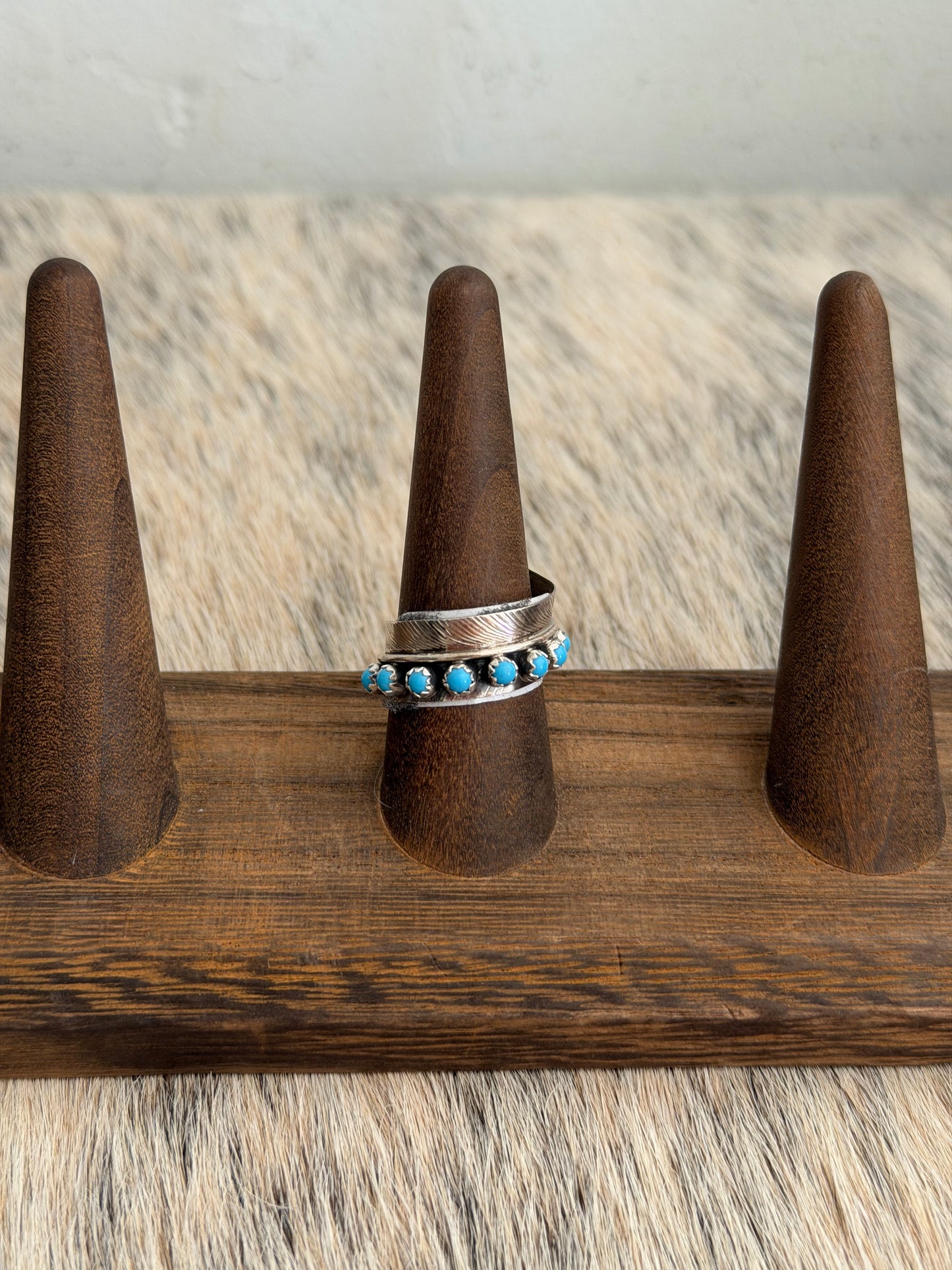 Adjustable Kingman Turquoise Feather Wrap Ring