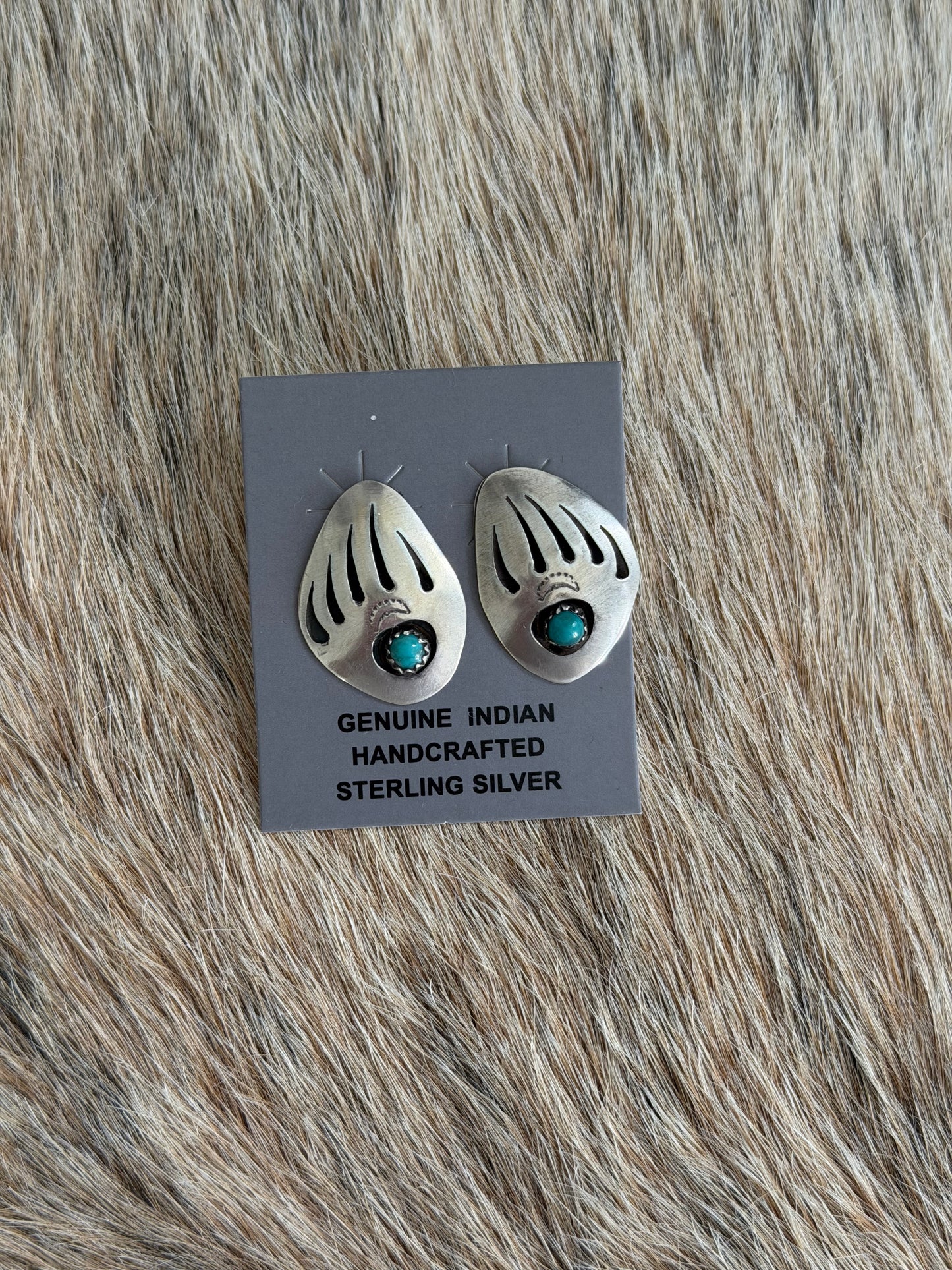 Kingman Turquoise Bear Paw Earrings