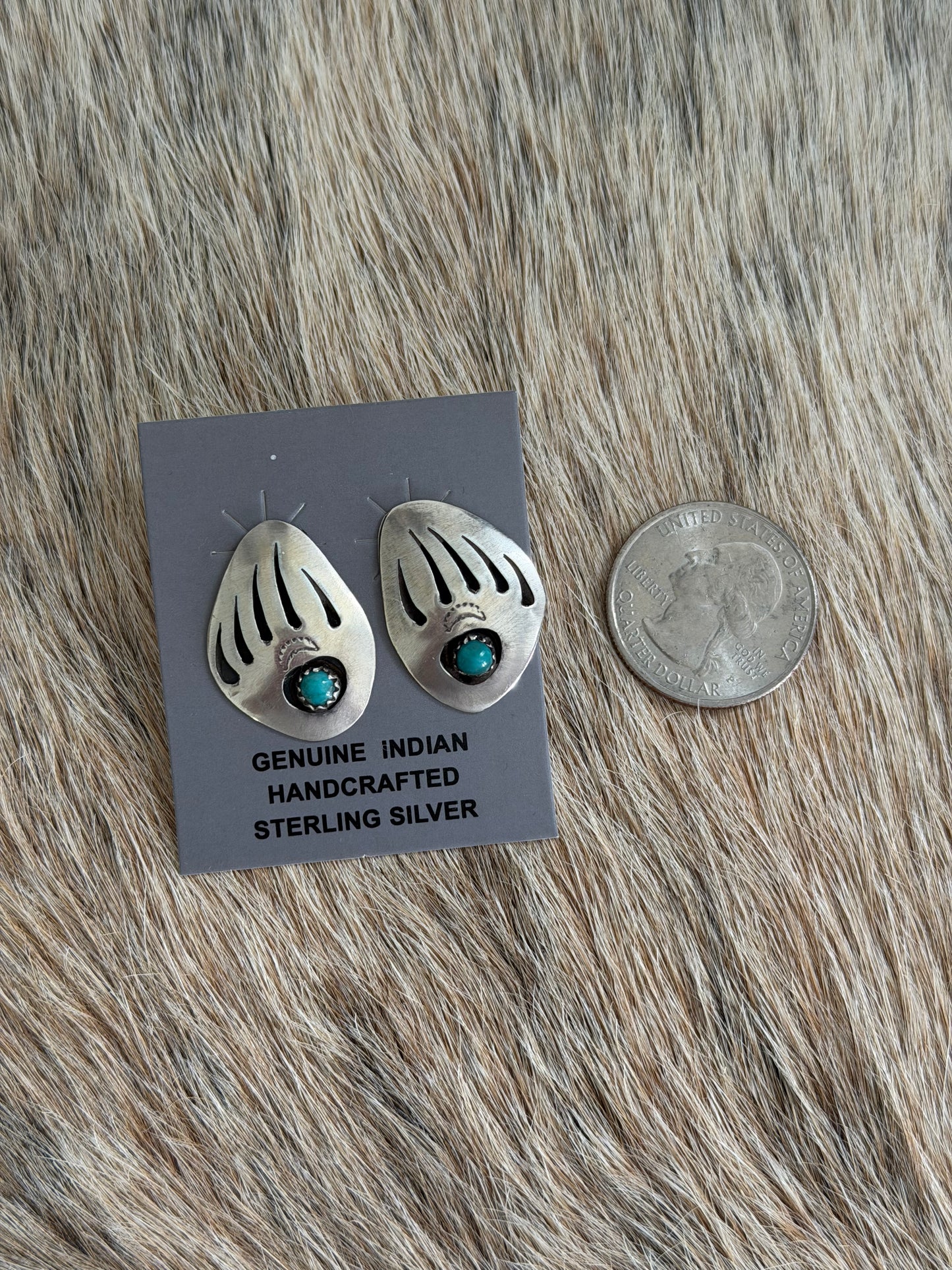 Kingman Turquoise Bear Paw Earrings