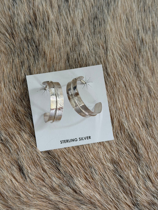 Sterling Silver Feather Hoop Earrings