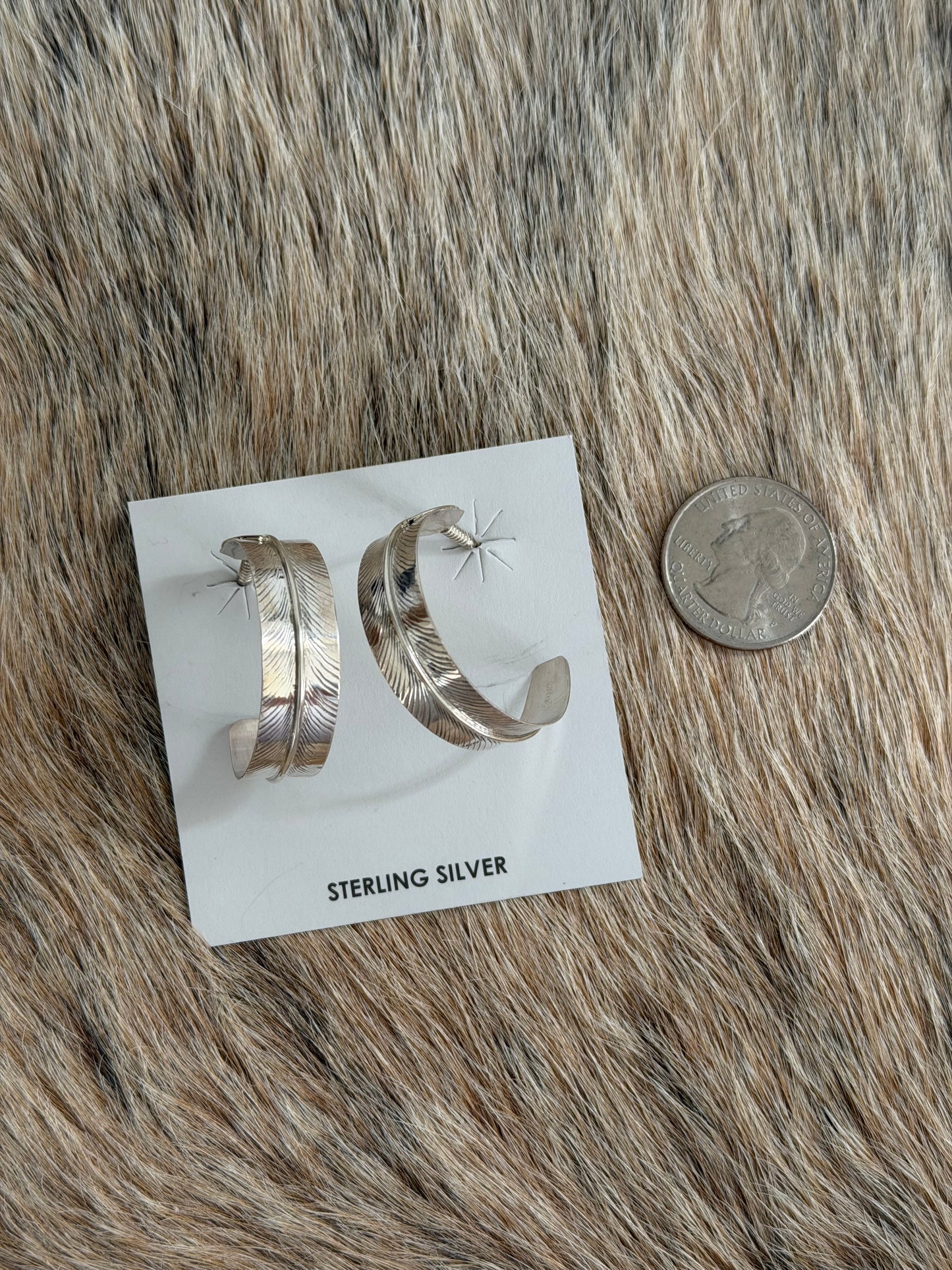 Sterling Silver Feather Hoop Earrings