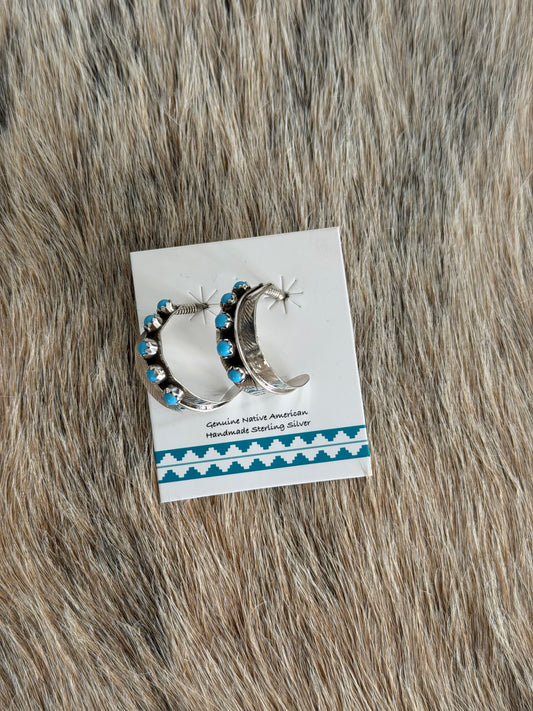 Kingman Turquoise Feather Hoop Earrings