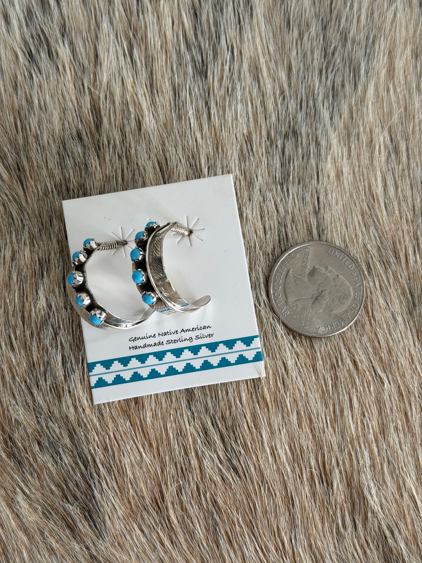 Kingman Turquoise Feather Hoop Earrings