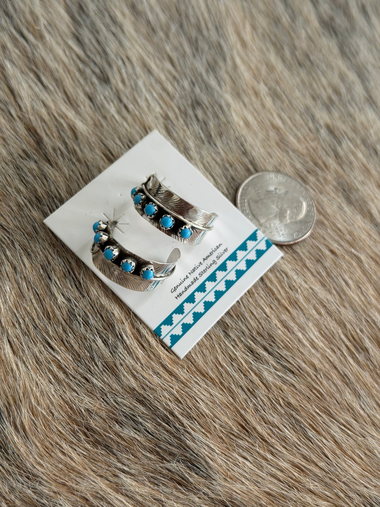 Kingman Turquoise Feather Hoop Earrings