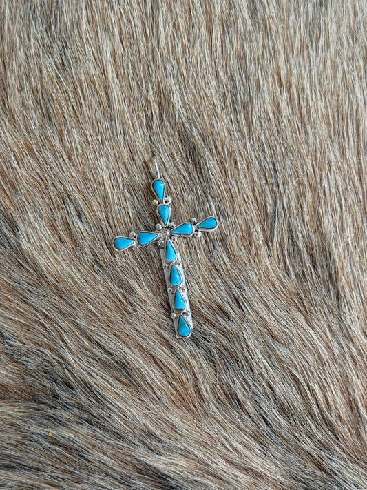 Turquoise Cross Pendant - Fits 3mm pearls