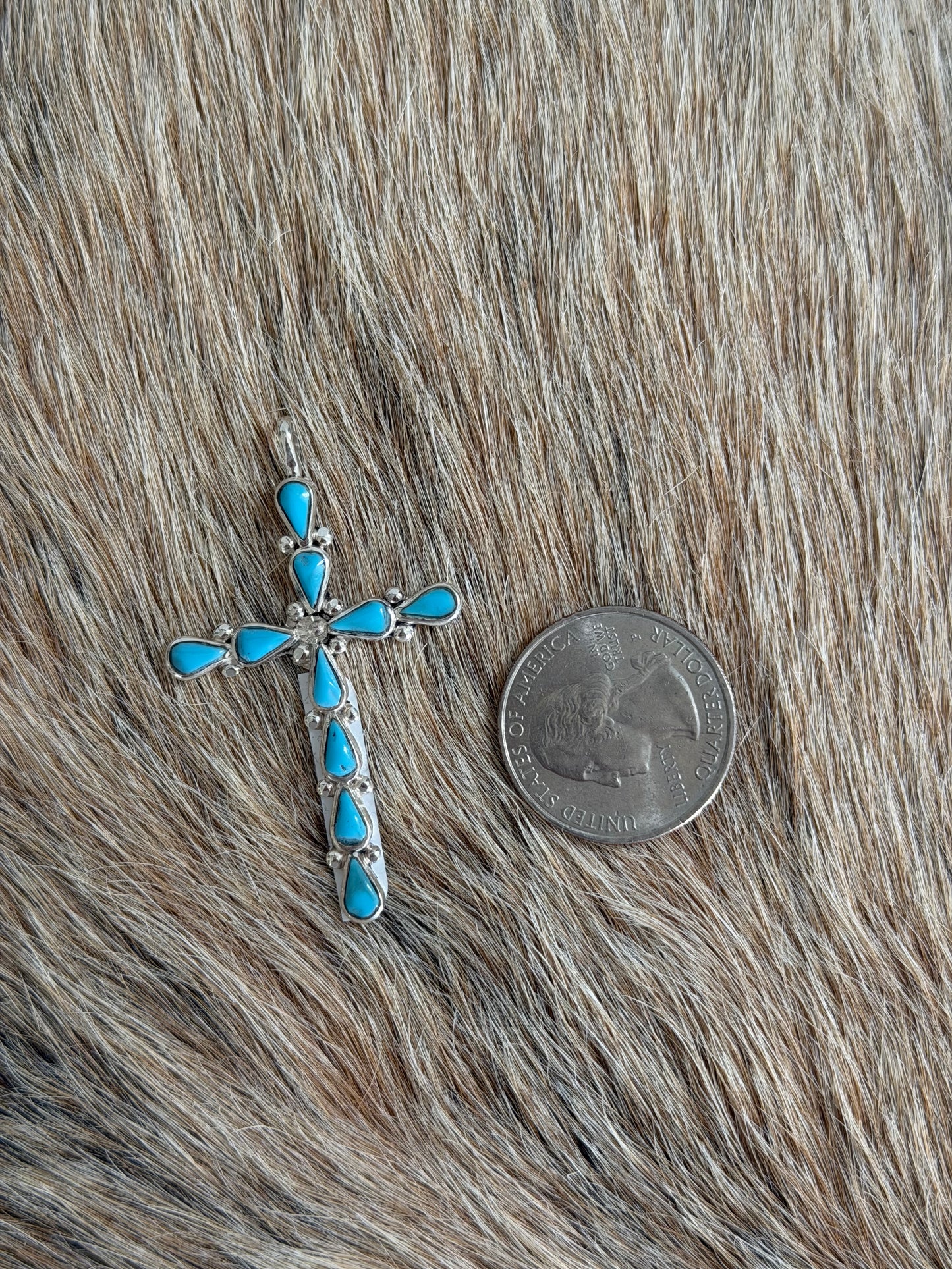 Turquoise Cross Pendant - Fits 3mm pearls