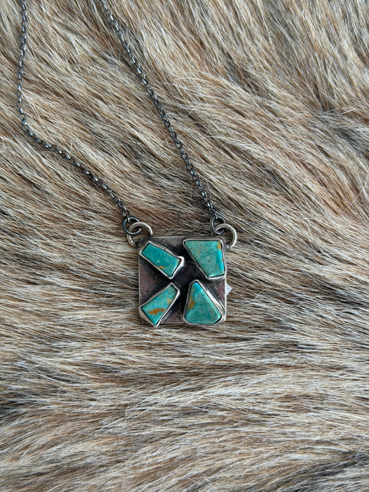 Kingman Turquoise Cluster Bar Necklace