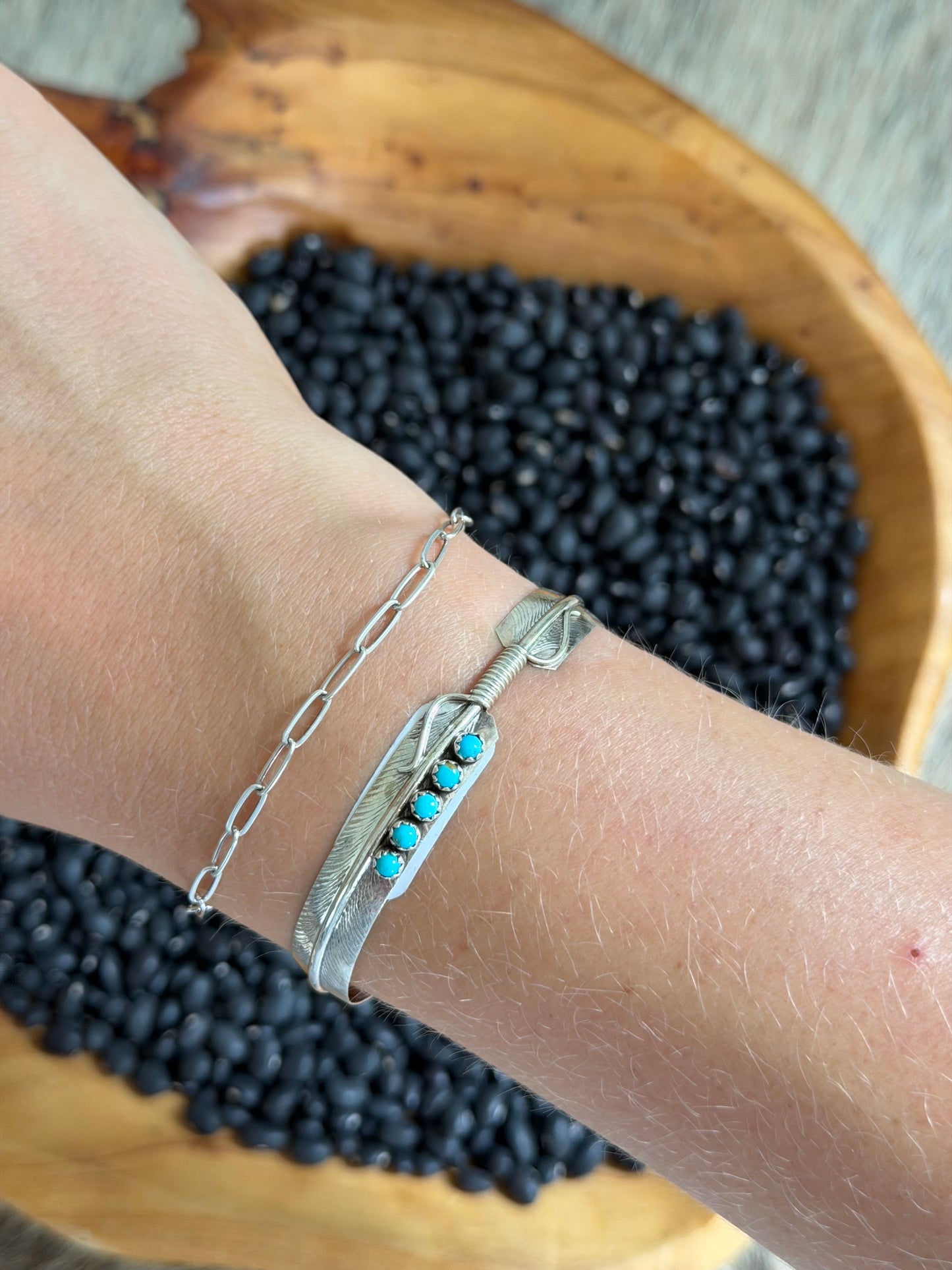 Kingman Turquoise Feather Cuff Bracelet