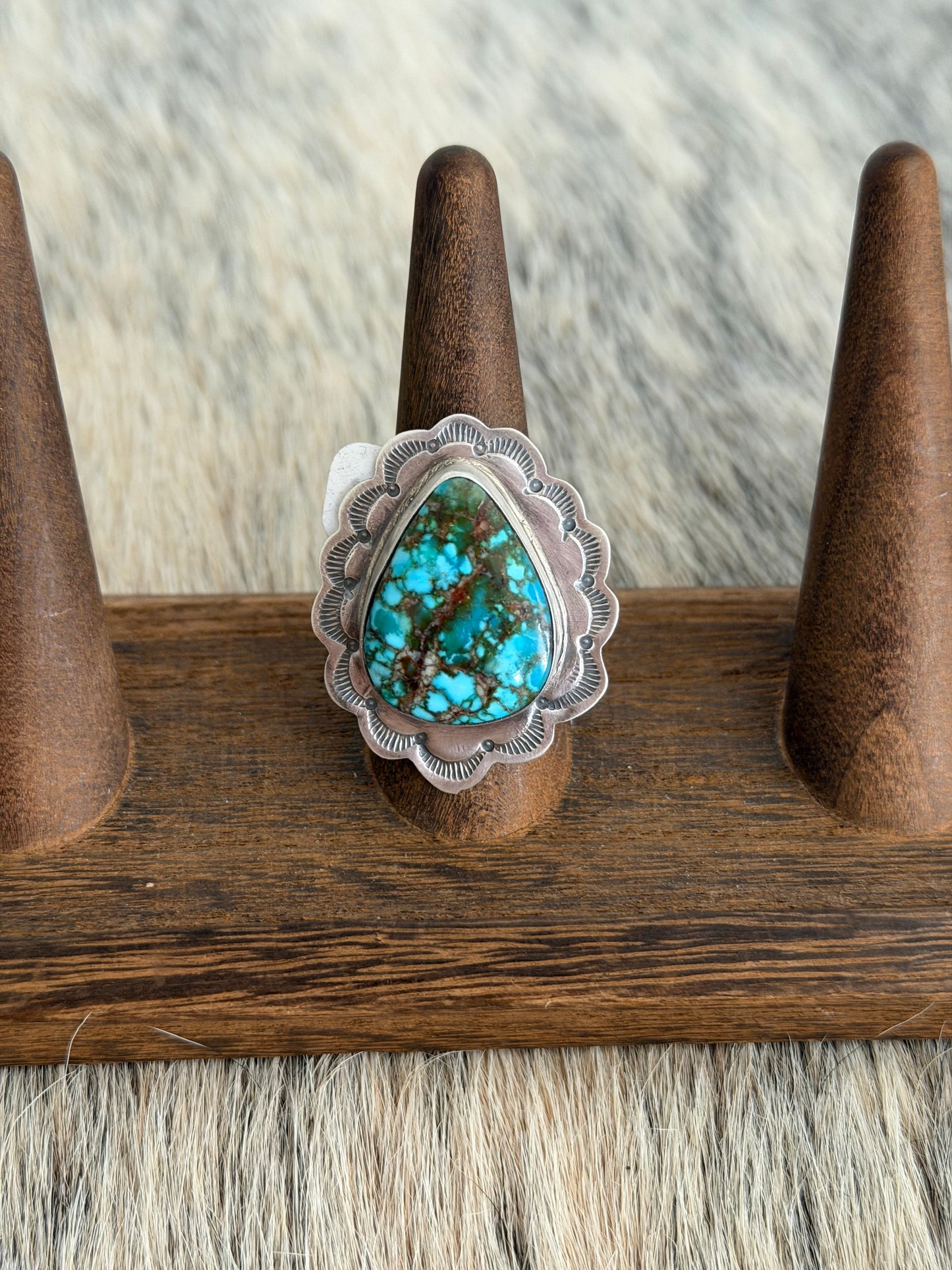 Adjustable Web Kingman Turquoise Ring