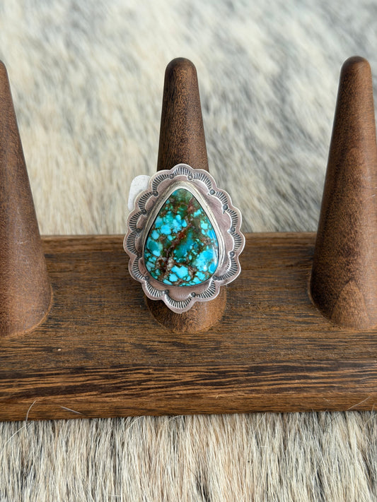 Adjustable Web Kingman Turquoise Ring