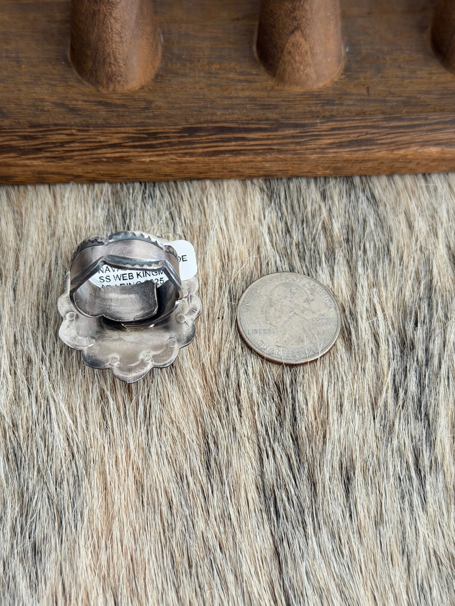 Adjustable Web Kingman Turquoise Ring