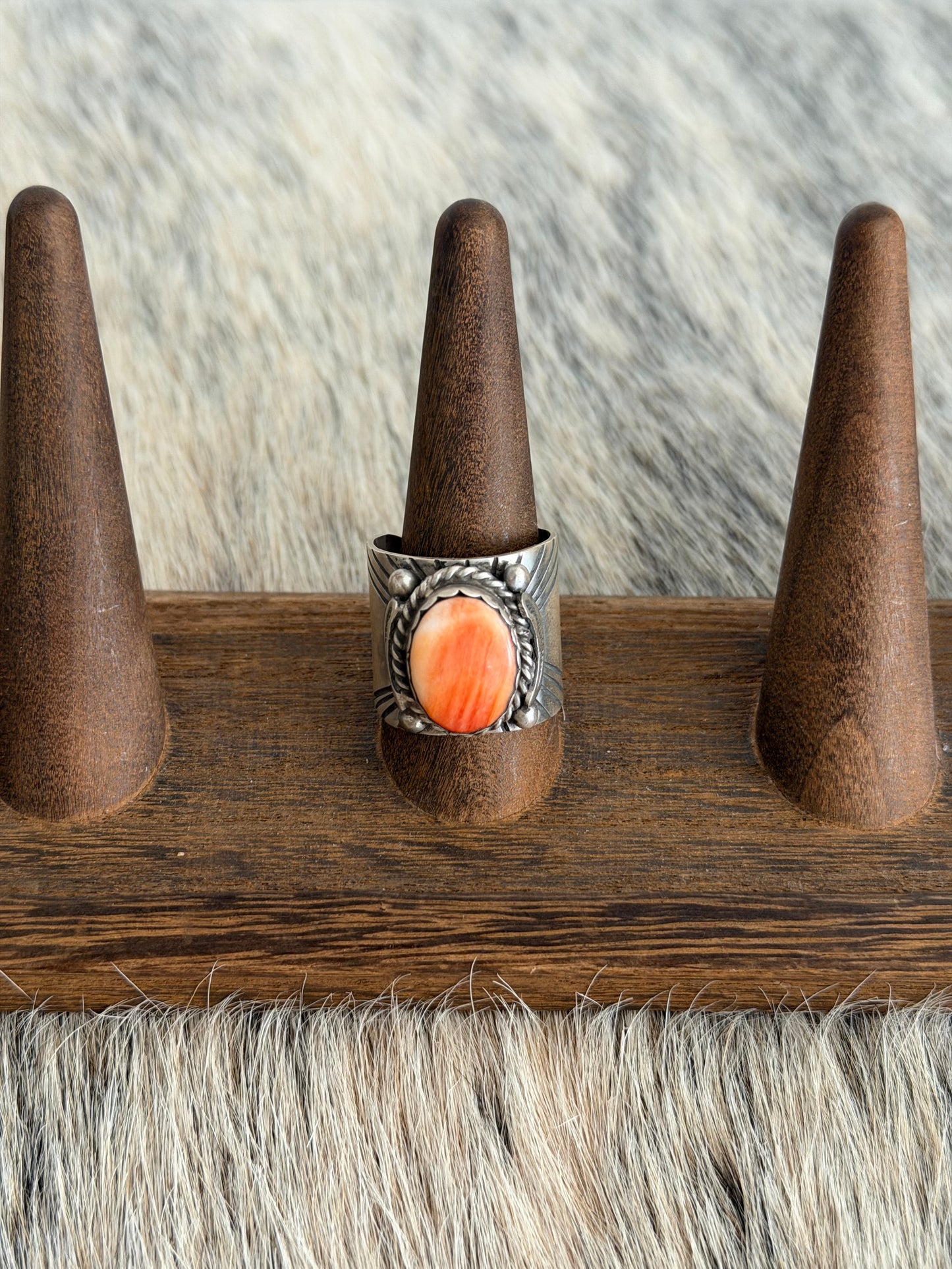 Size 11.5 Orange Spiny Oyster Shell Wide Band Ring