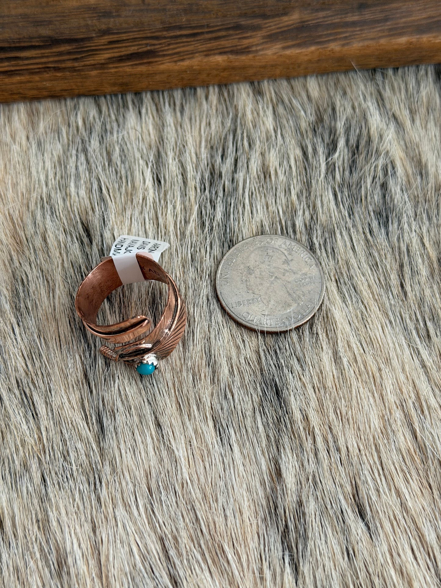 Adjustable Kingman Turquoise and Copper Feather Wrap Ring