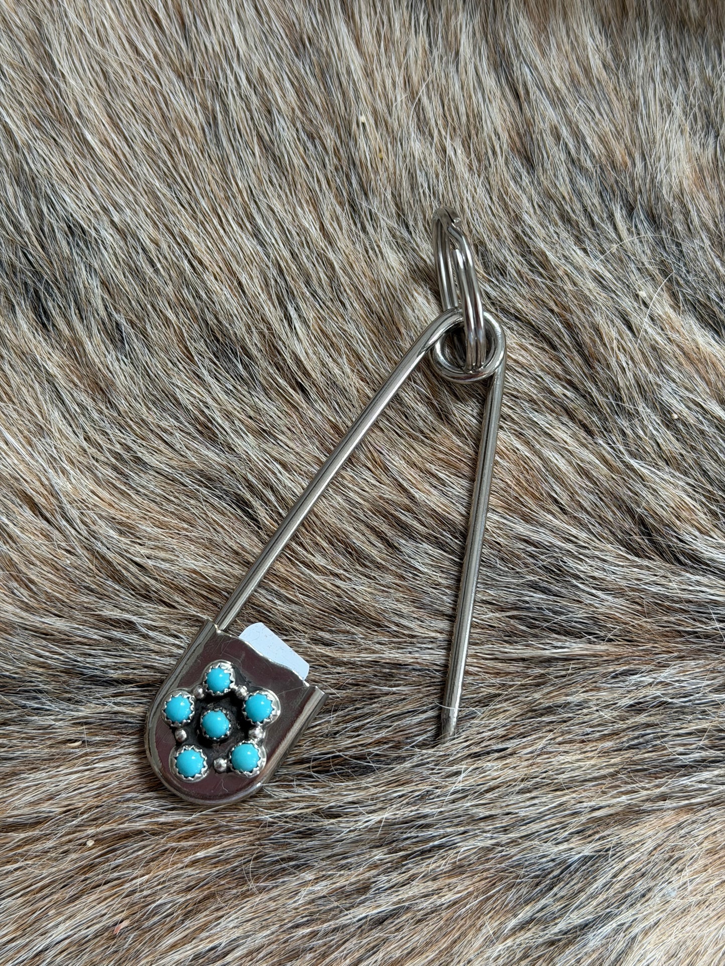 Kingman Turquoise Safety Pin Keychain/Pendant