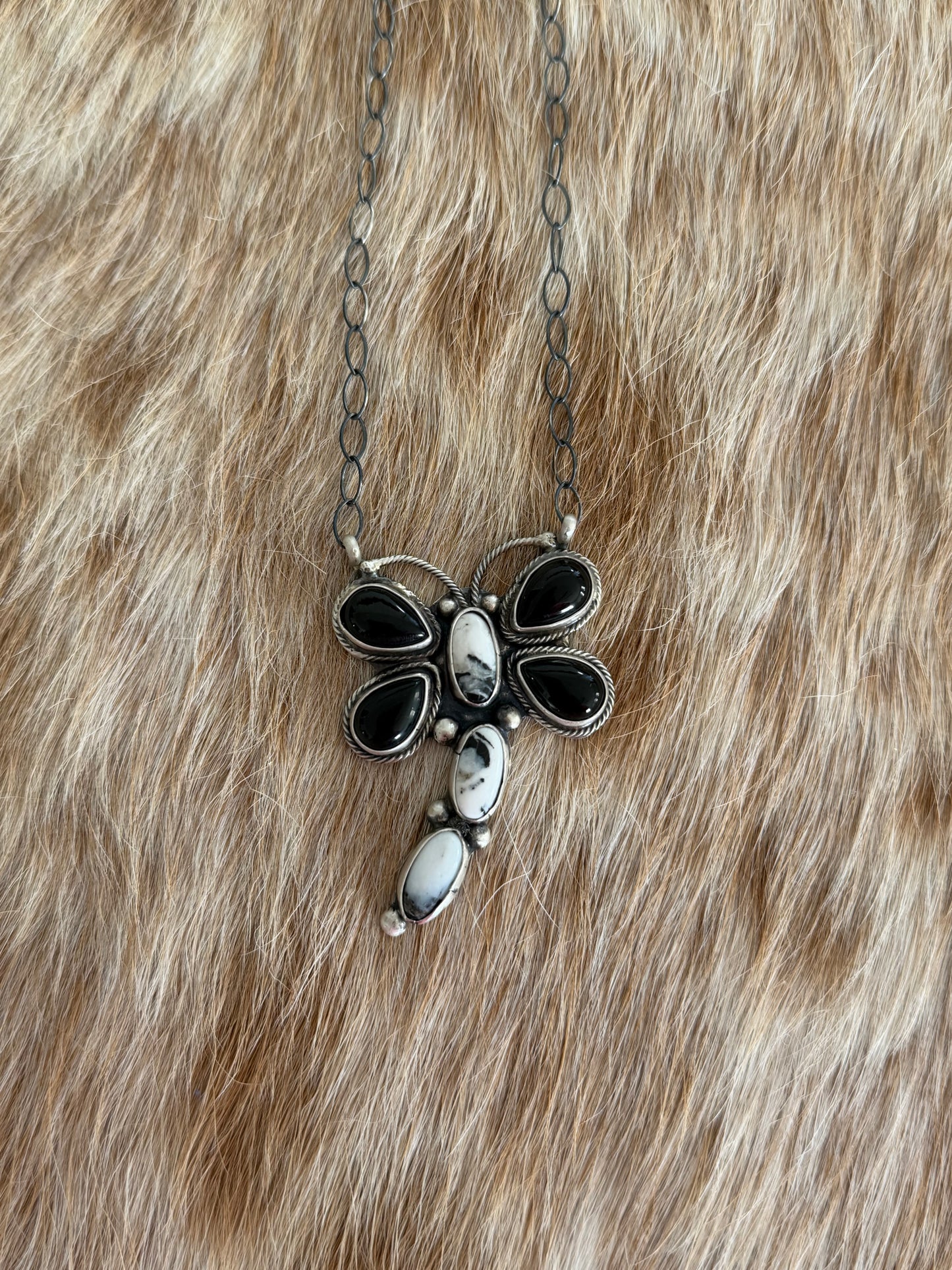 Black Onyx and White Buffalo Dragonfly Necklace