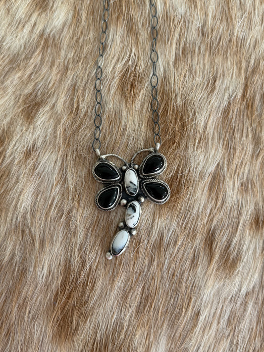 Black Onyx and White Buffalo Dragonfly Necklace