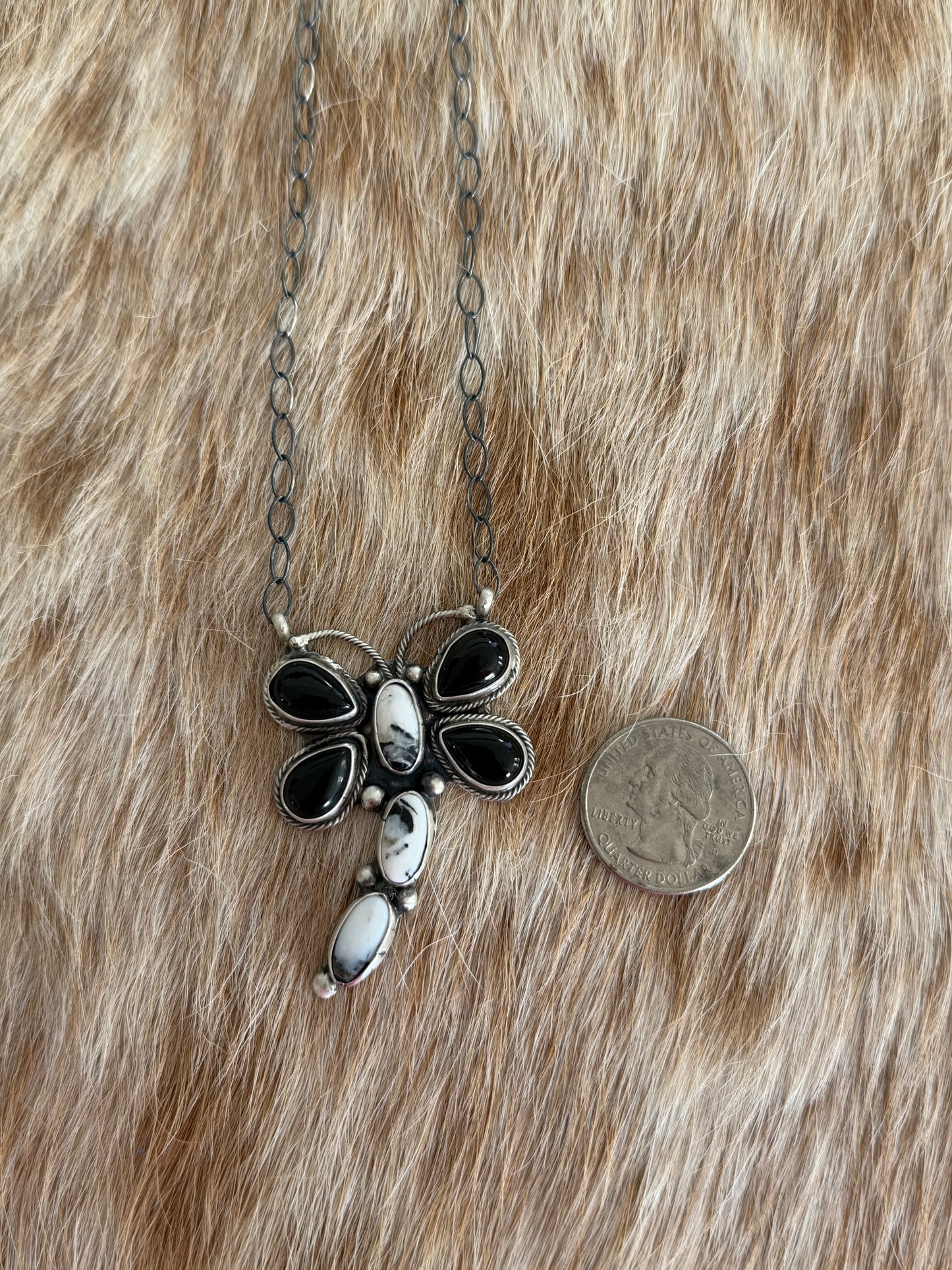 Black Onyx and White Buffalo Dragonfly Necklace