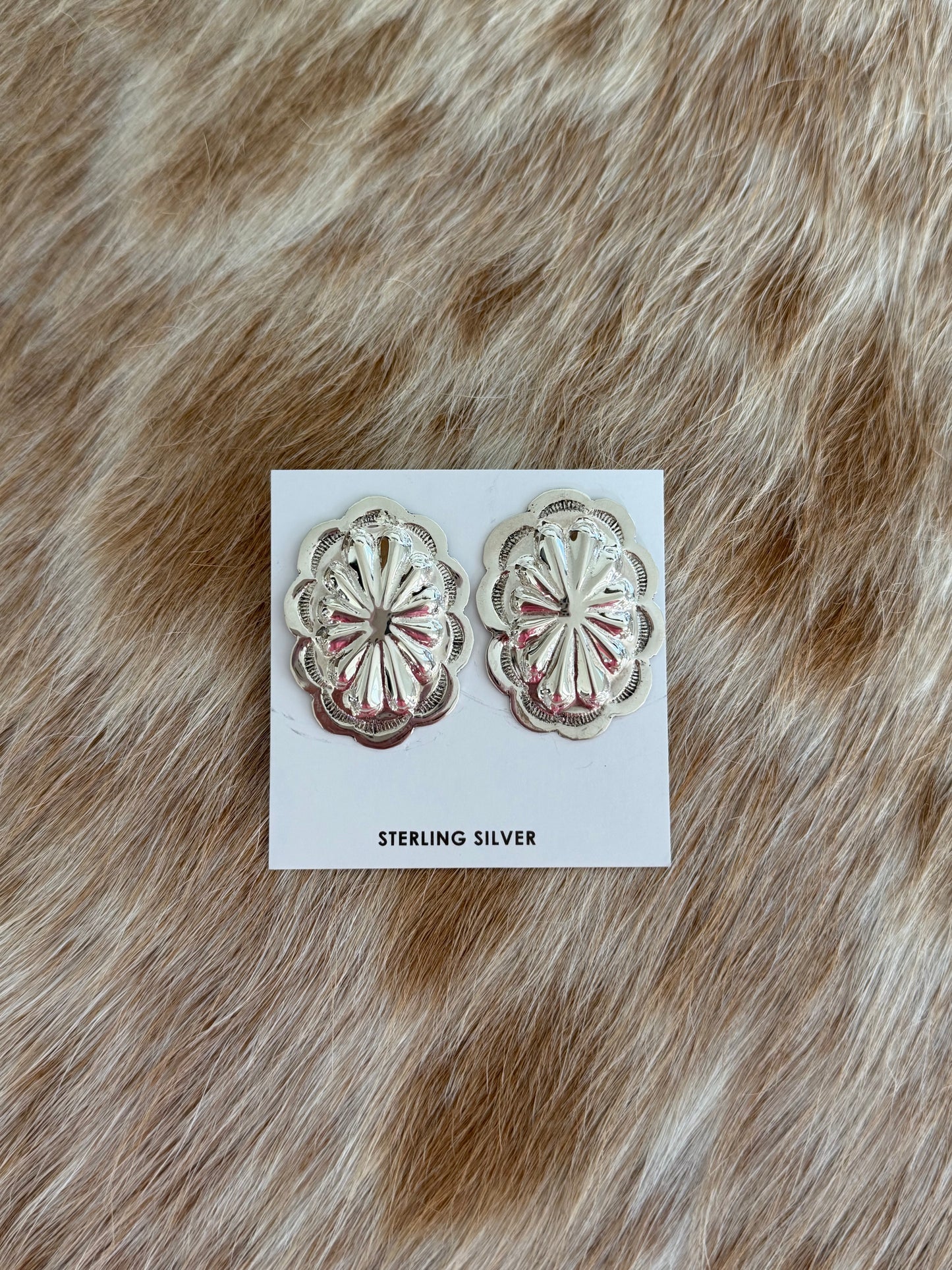 Shiny Sterling Silver Concho Earrings