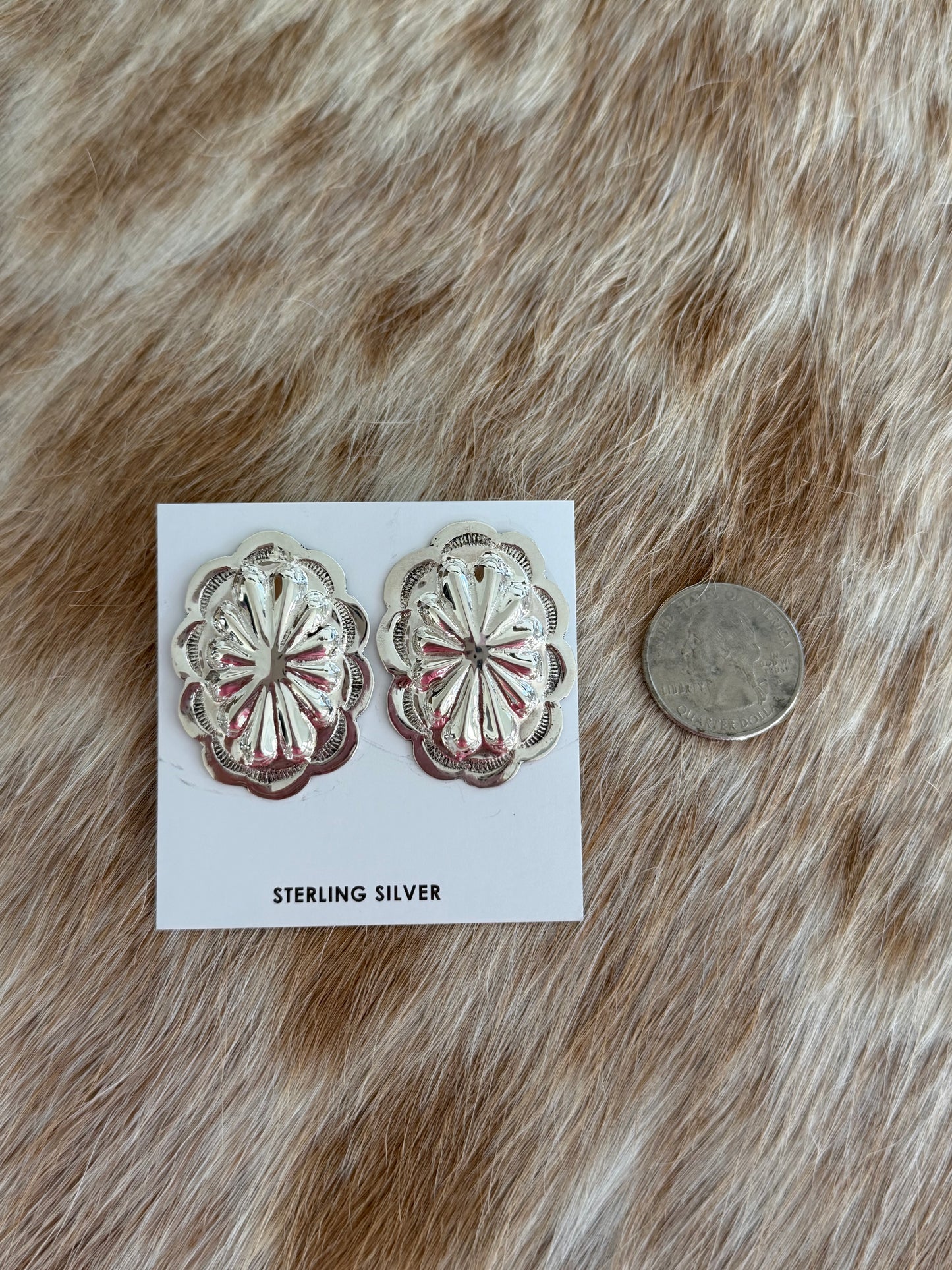 Shiny Sterling Silver Concho Earrings
