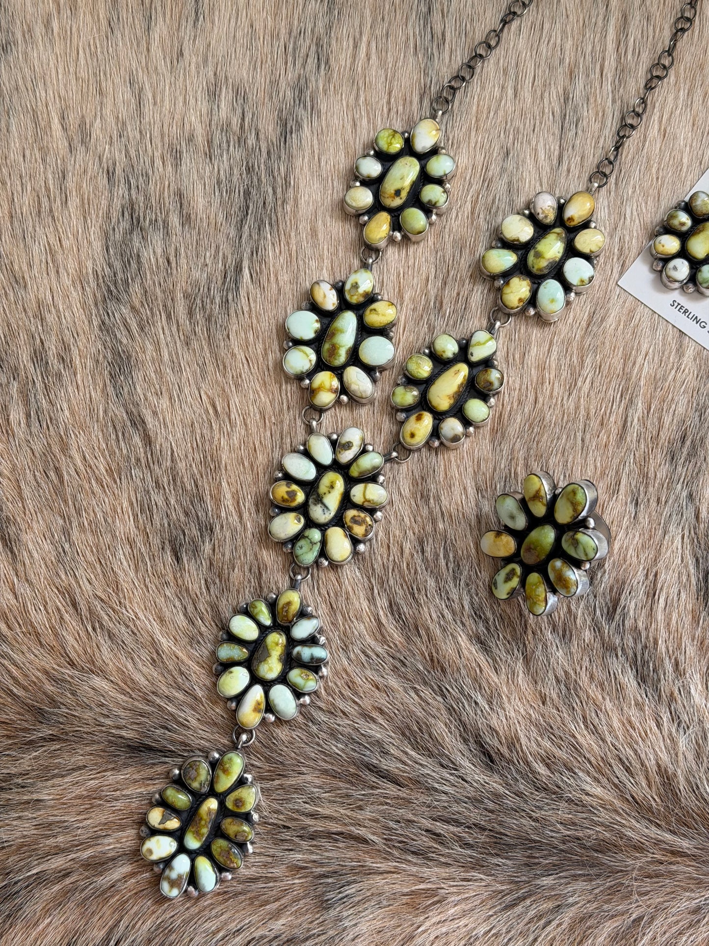 Palomino Variscite Lariat Necklace, Earrings, and Ring Set