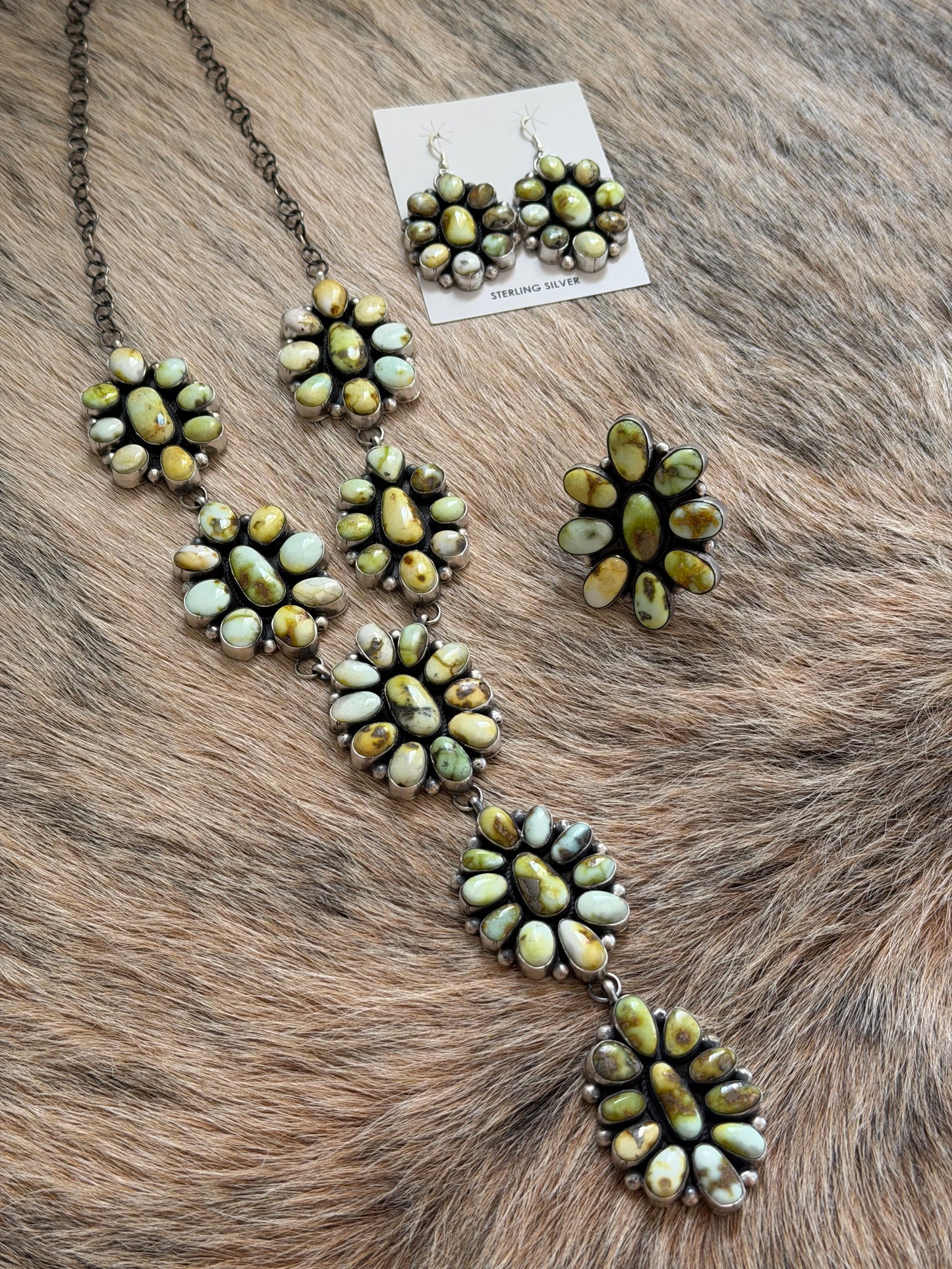 Palomino Variscite Lariat Necklace, Earrings, and Ring Set