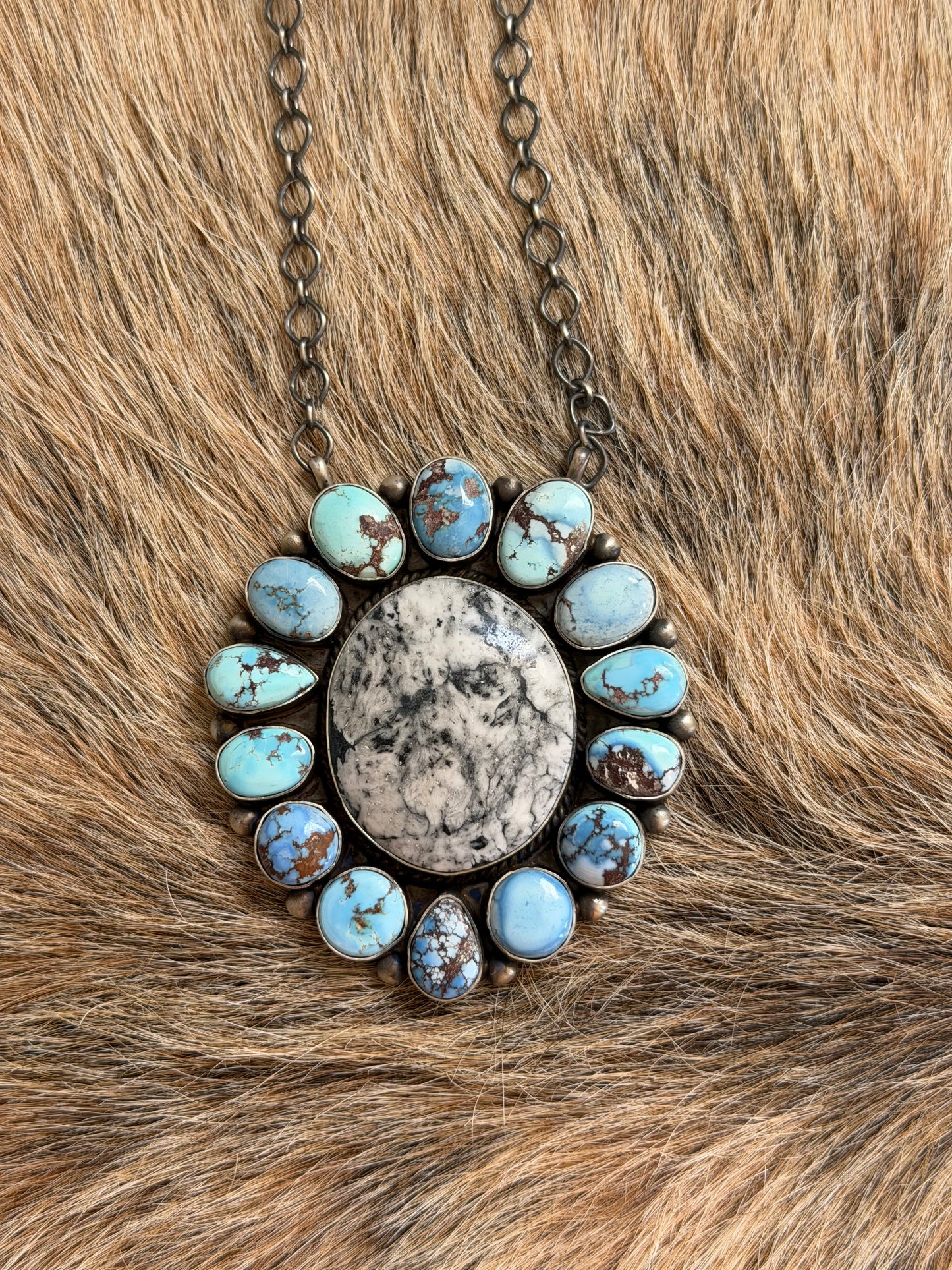 Golden Hills Turquoise and White Buffalo Cluster Necklace