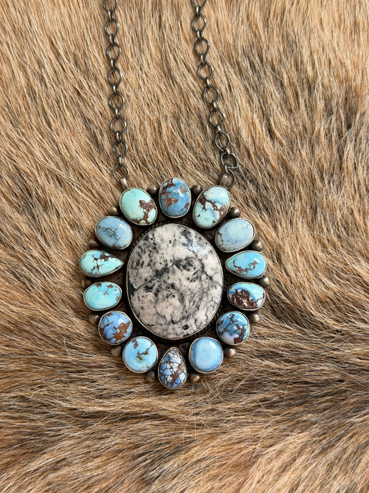 Golden Hills Turquoise and White Buffalo Cluster Necklace