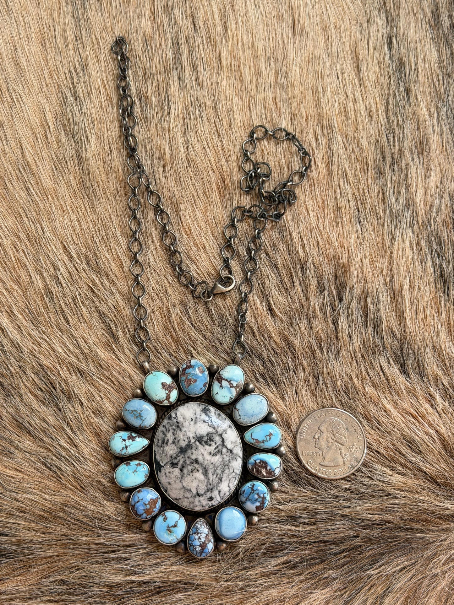 Golden Hills Turquoise and White Buffalo Cluster Necklace