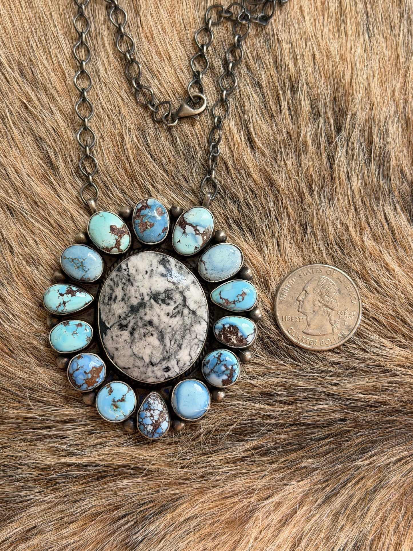 Golden Hills Turquoise and White Buffalo Cluster Necklace