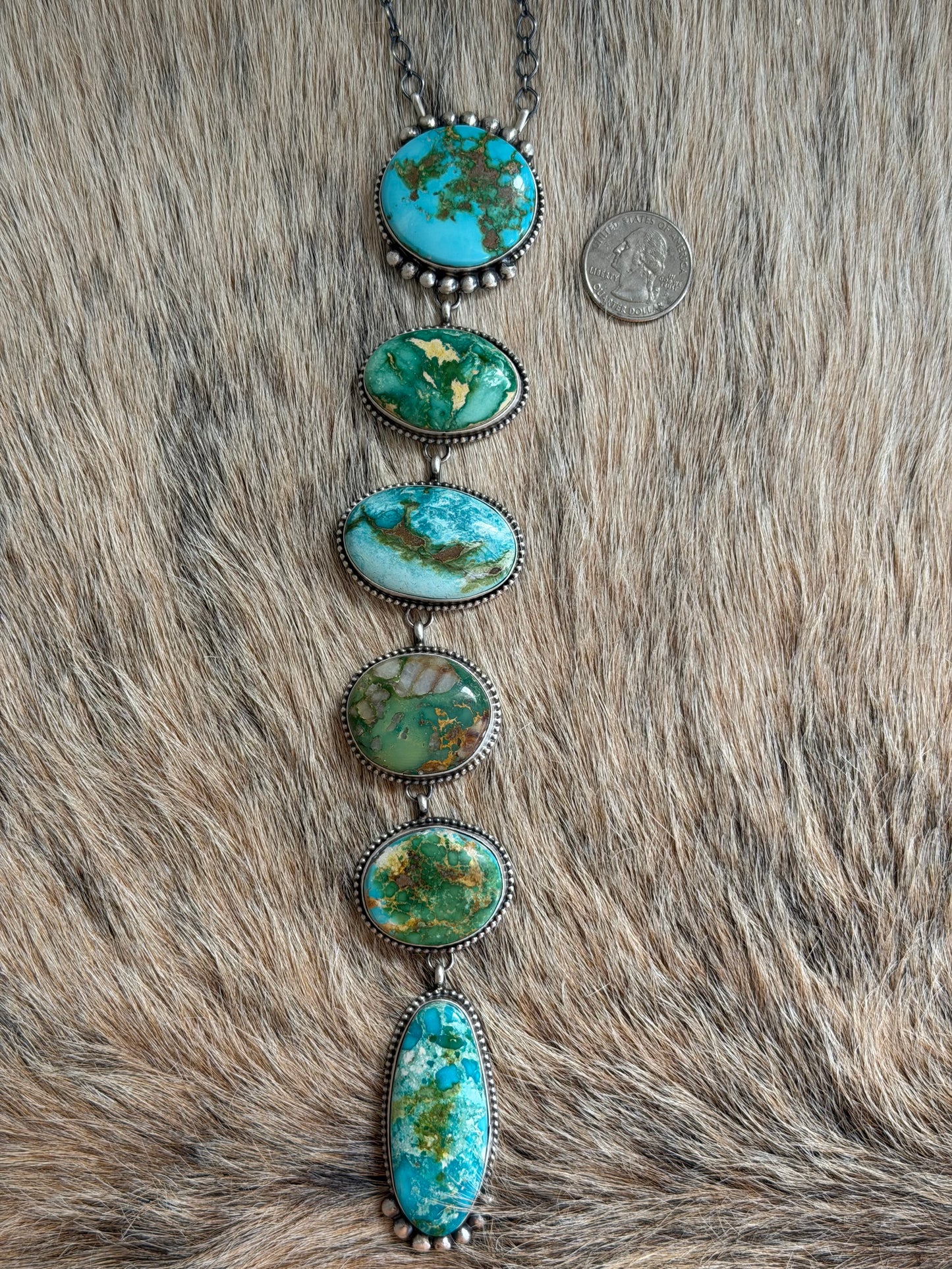 HUGE Sonoran Gold Turquoise Cluster Lariat Necklace