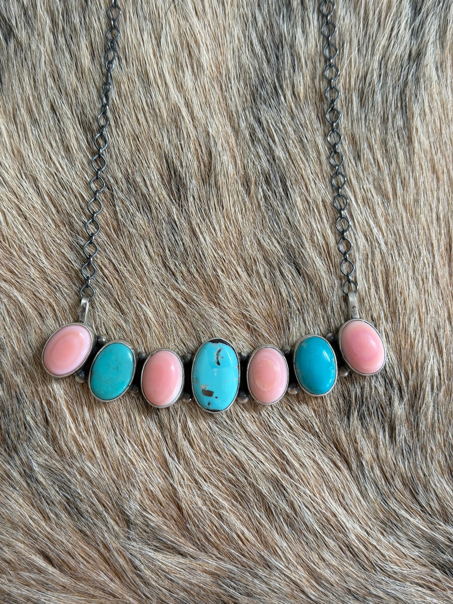 Turquoise and Pink Conch Necklace
