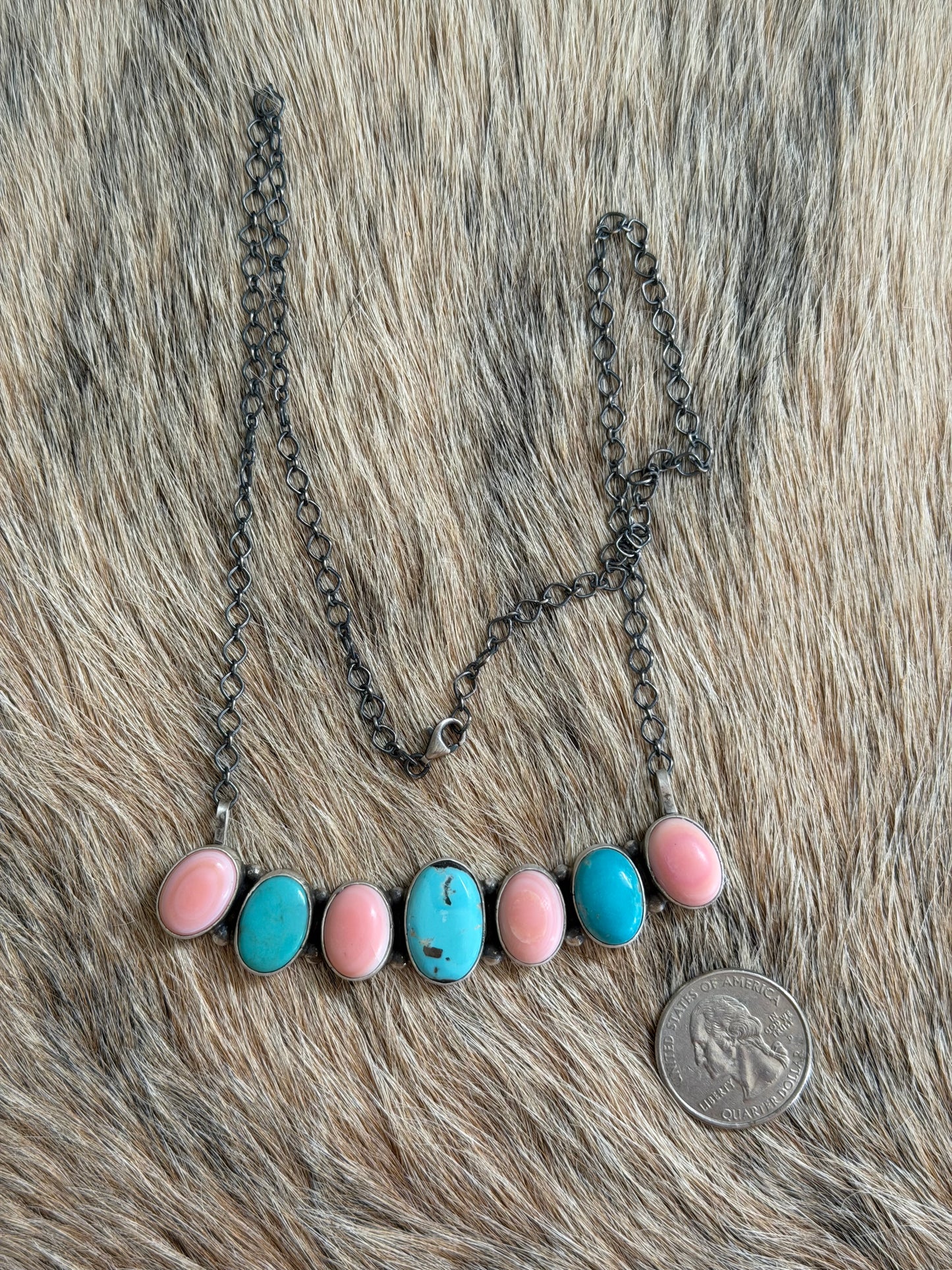 Turquoise and Pink Conch Necklace