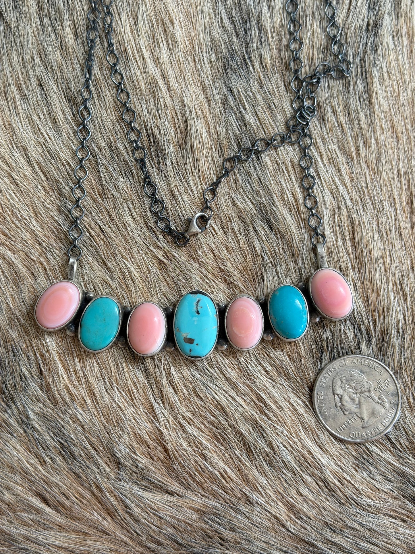 Turquoise and Pink Conch Necklace