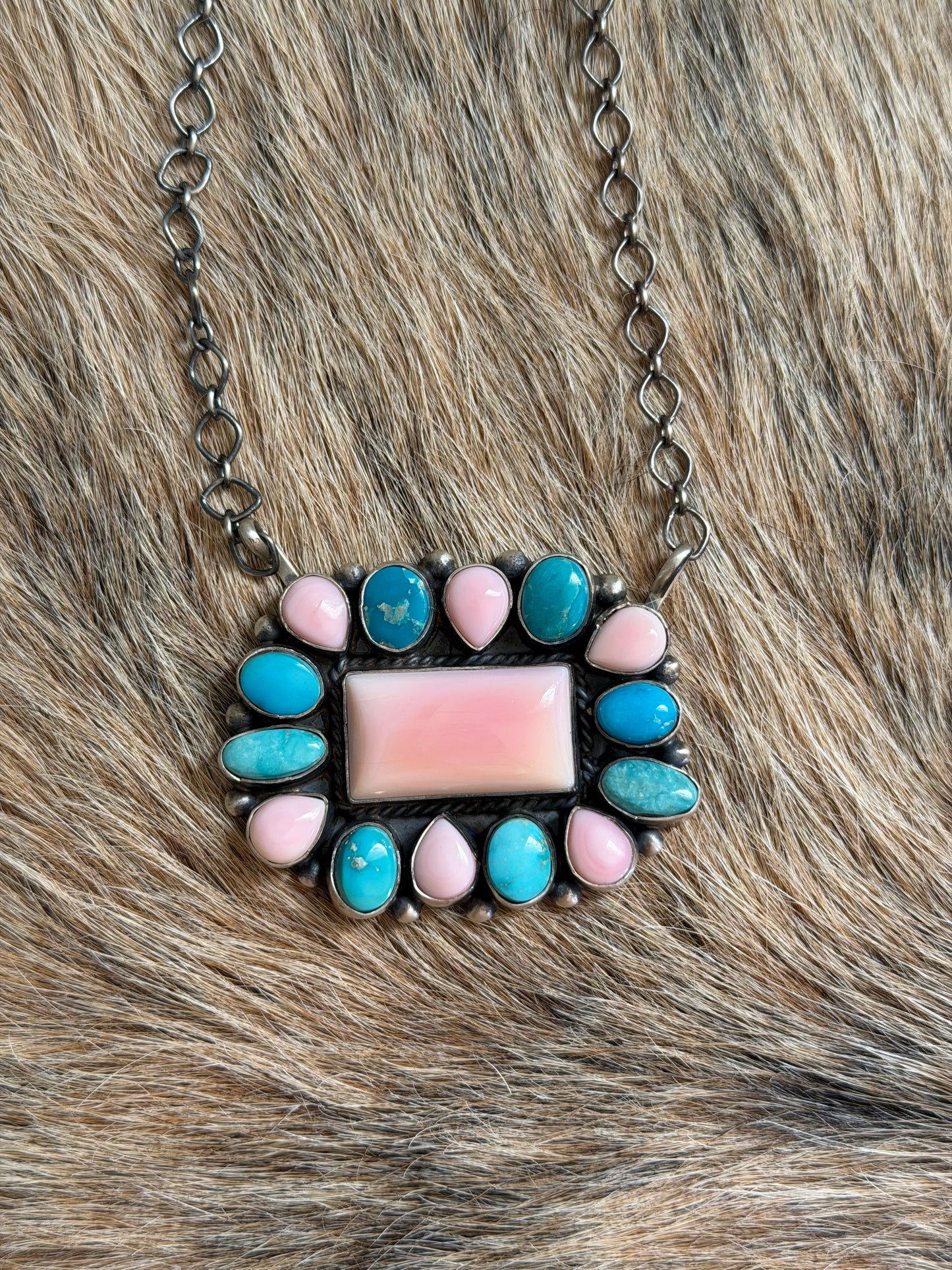 Turquoise and Pink Conch Necklace