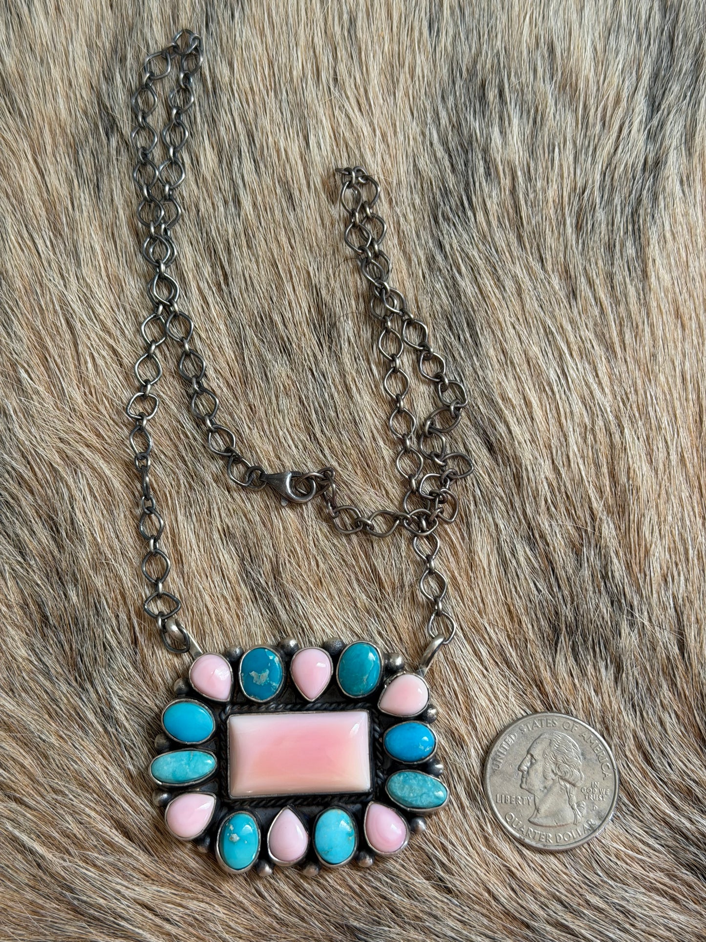 Turquoise and Pink Conch Necklace