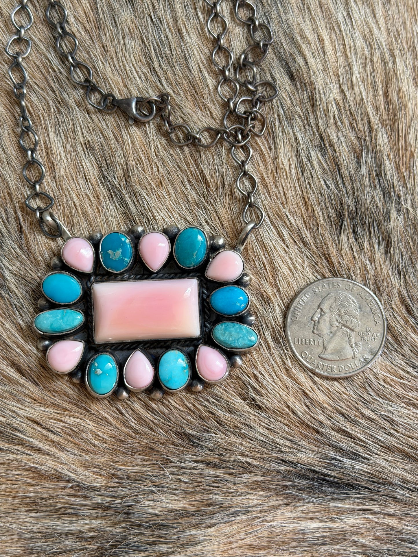 Turquoise and Pink Conch Necklace