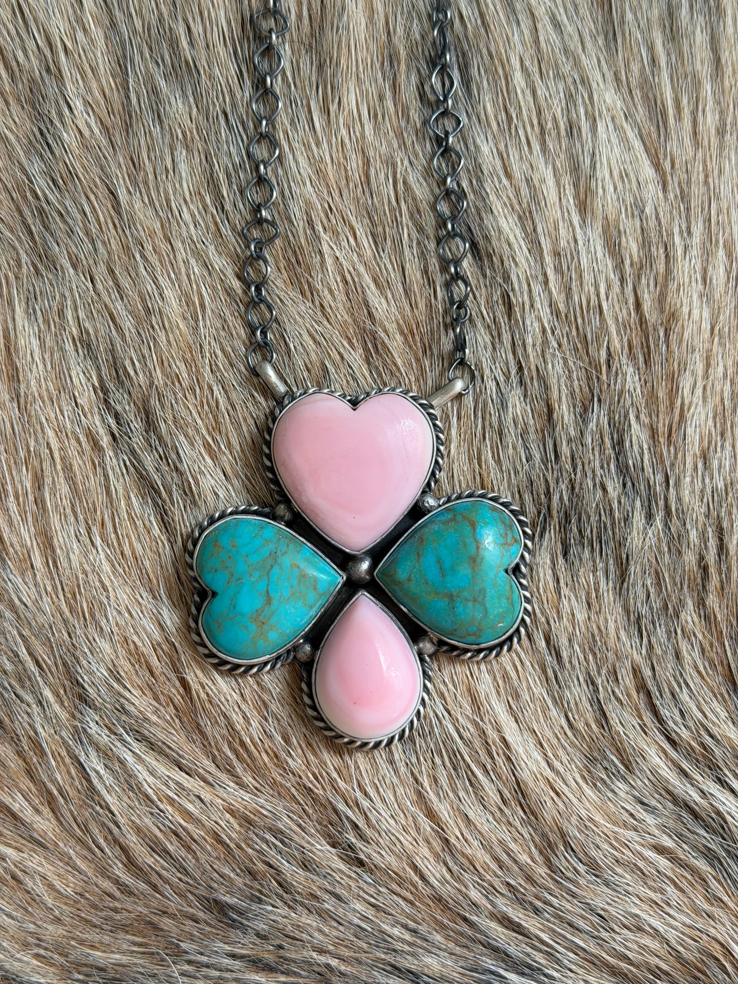 Turquoise and Pink Conch Necklace