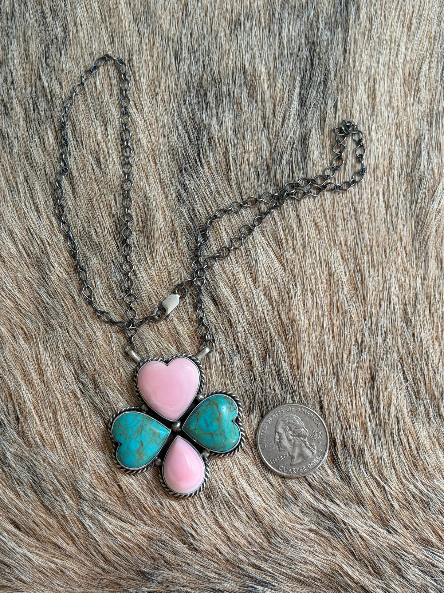 Turquoise and Pink Conch Necklace