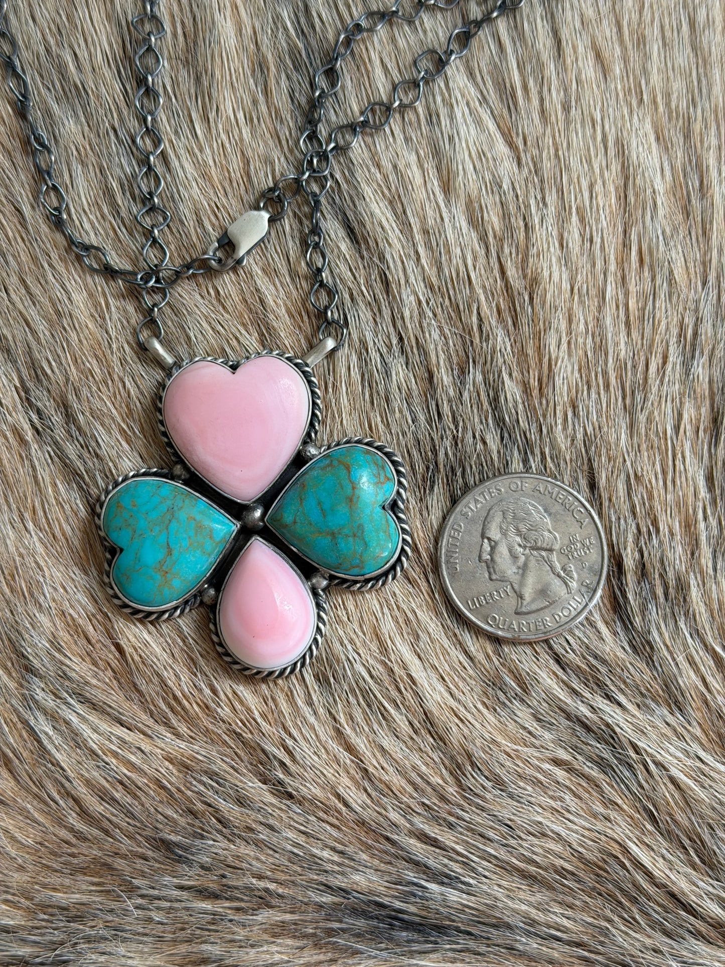 Turquoise and Pink Conch Necklace