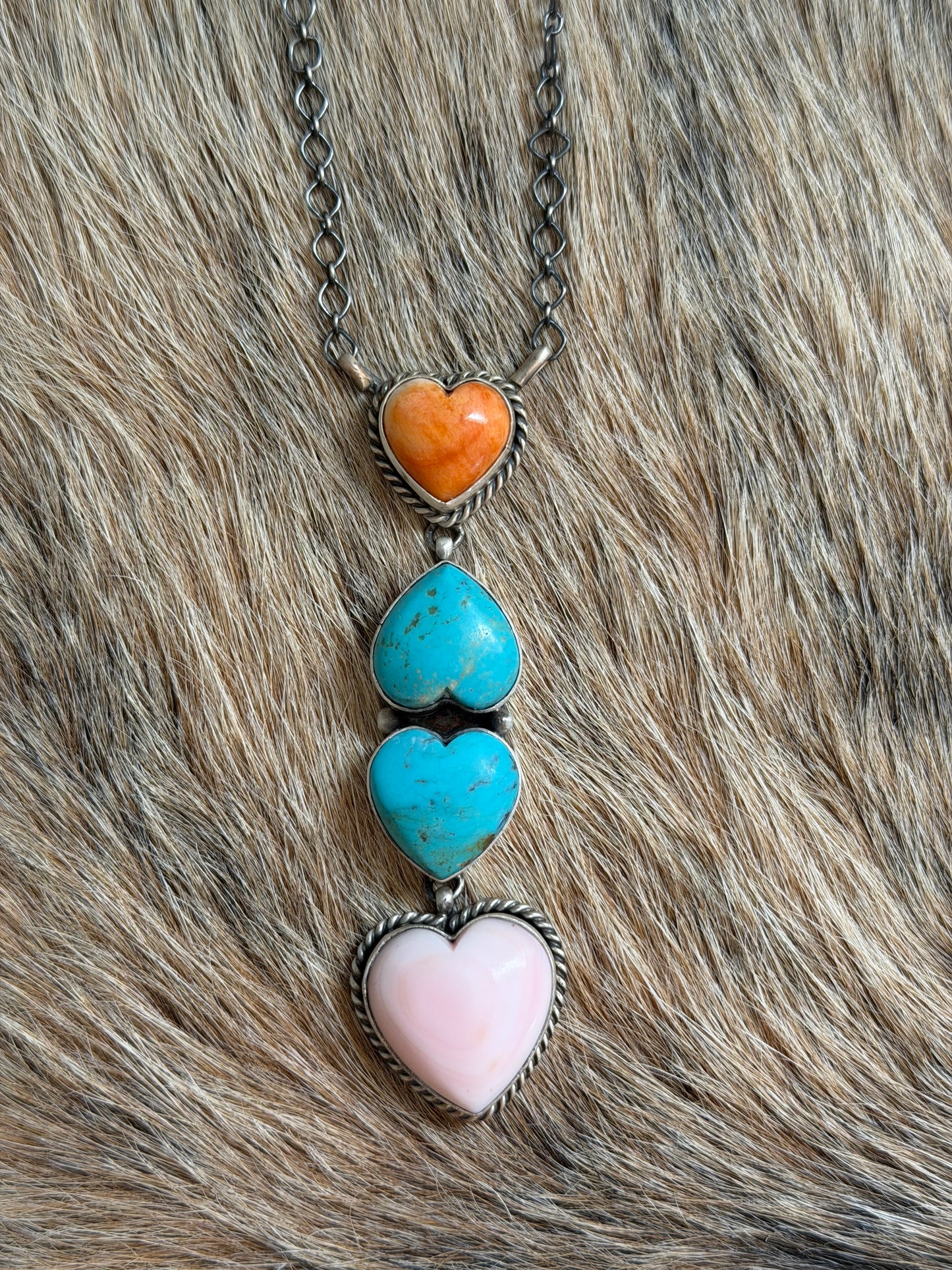 Multicolor Hear Lariat Necklace