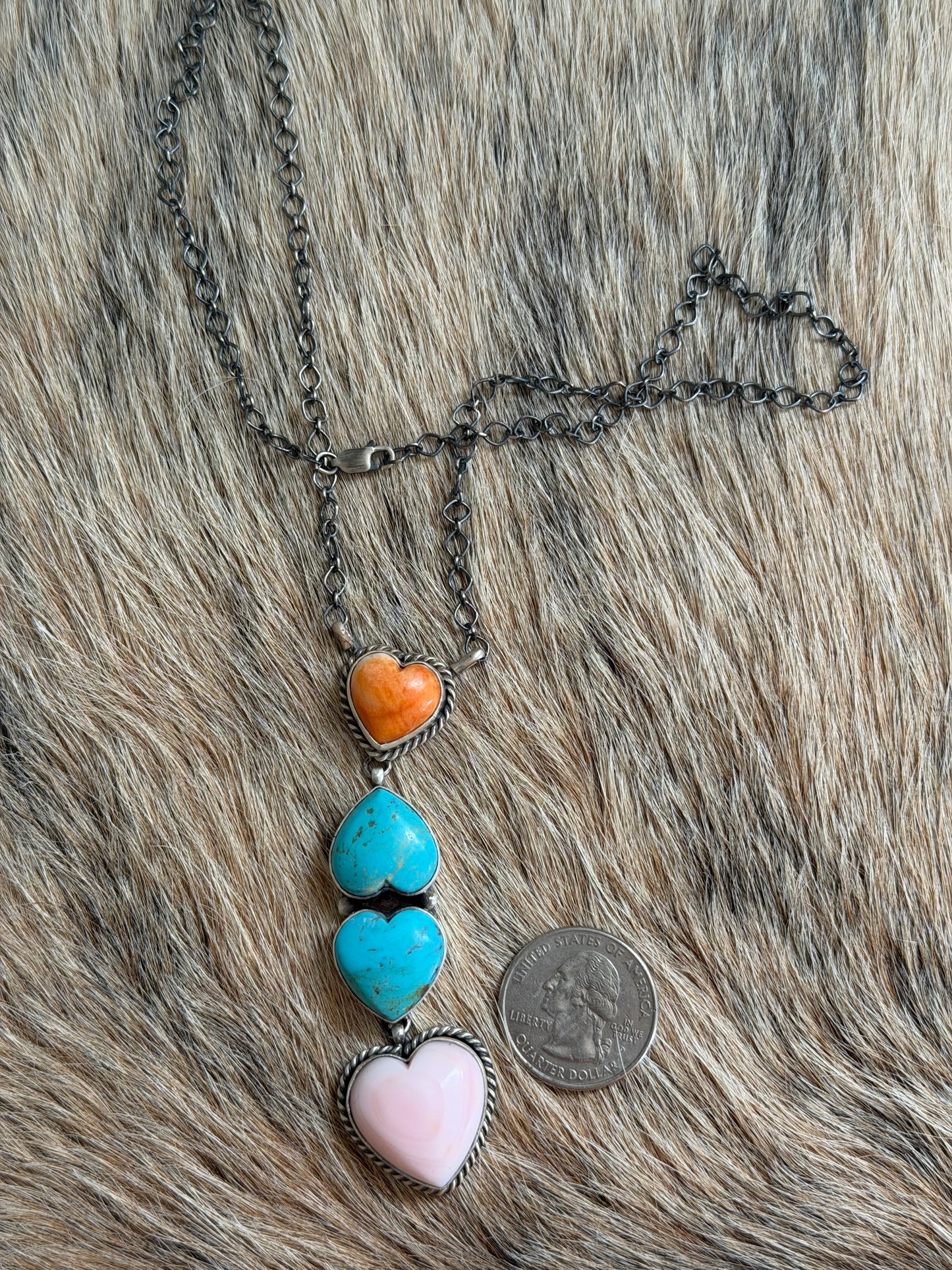 Multicolor Hear Lariat Necklace