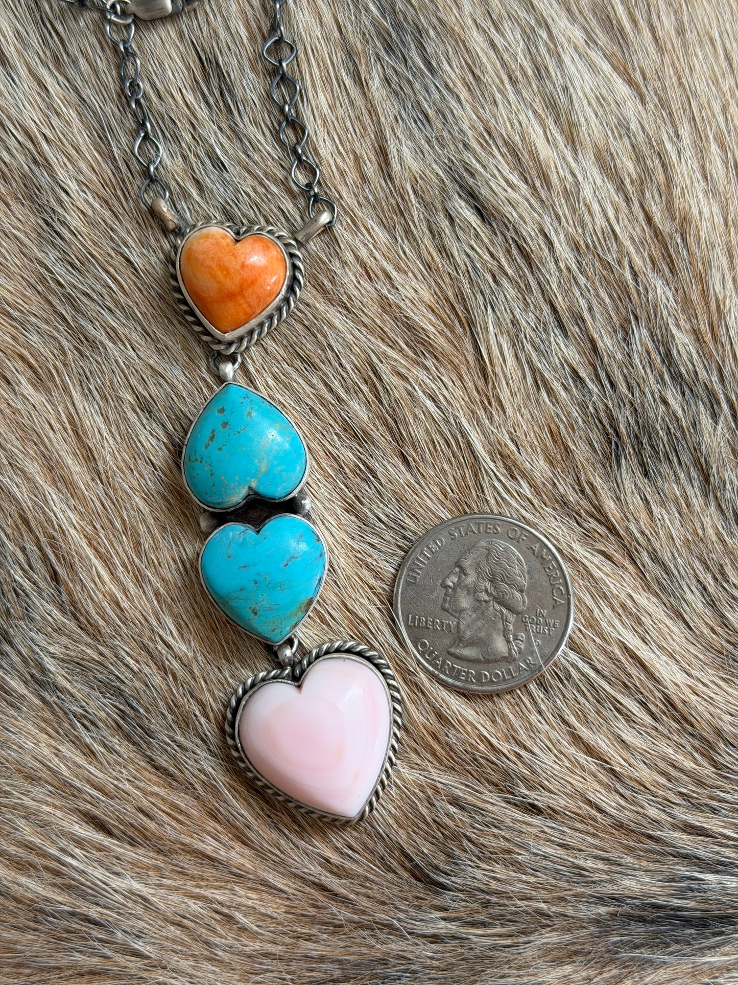 Multicolor Hear Lariat Necklace