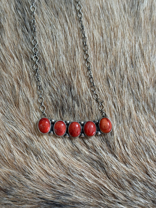 Red Spiny Cluster Bar Necklace