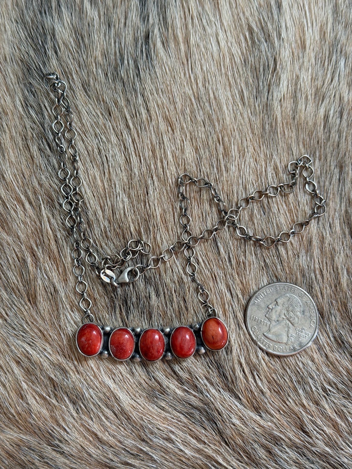 Red Spiny Cluster Bar Necklace