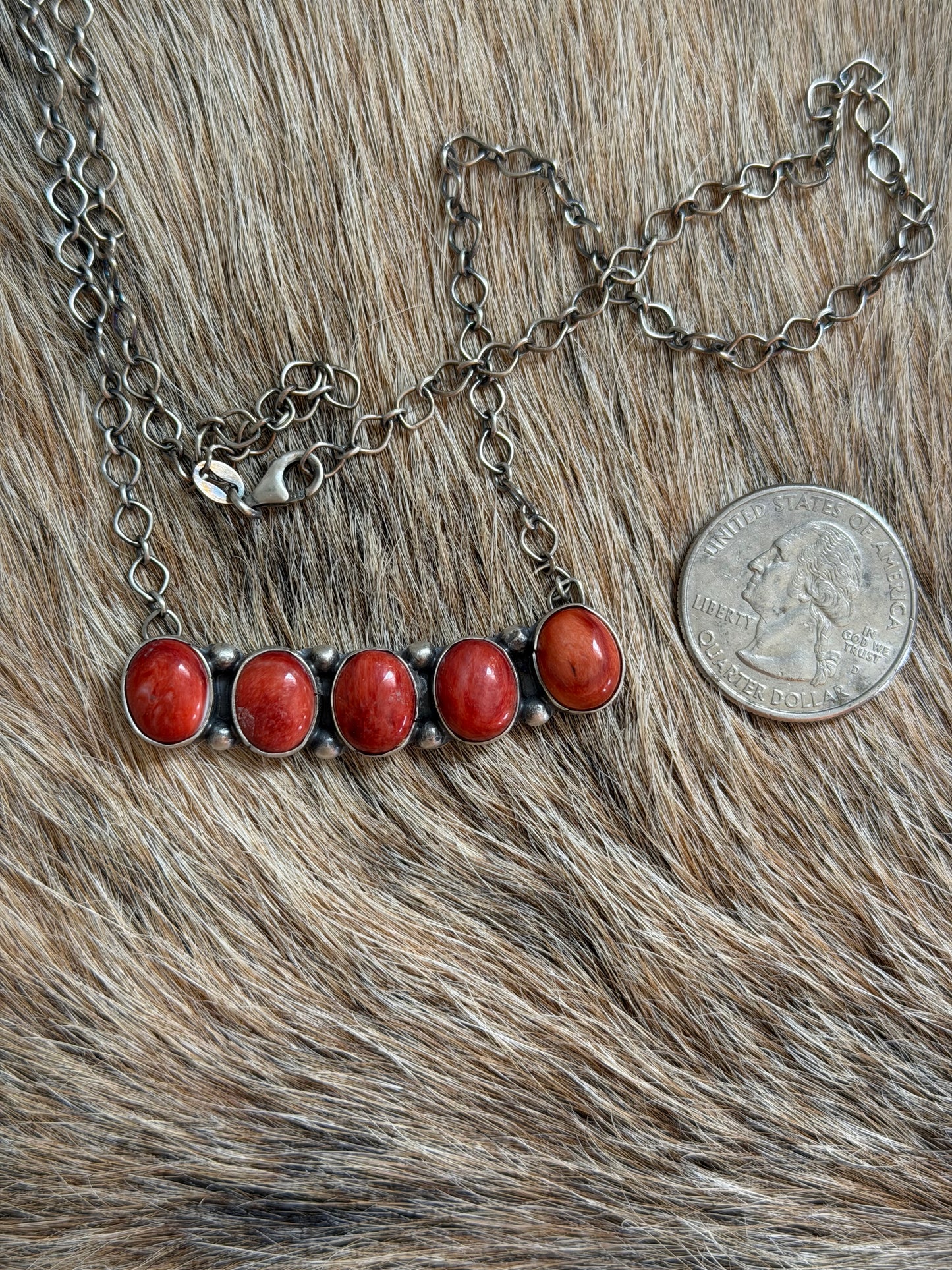 Red Spiny Cluster Bar Necklace