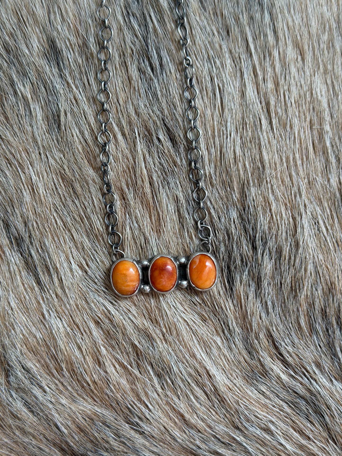 Orange Spiny Cluster Bar Necklace